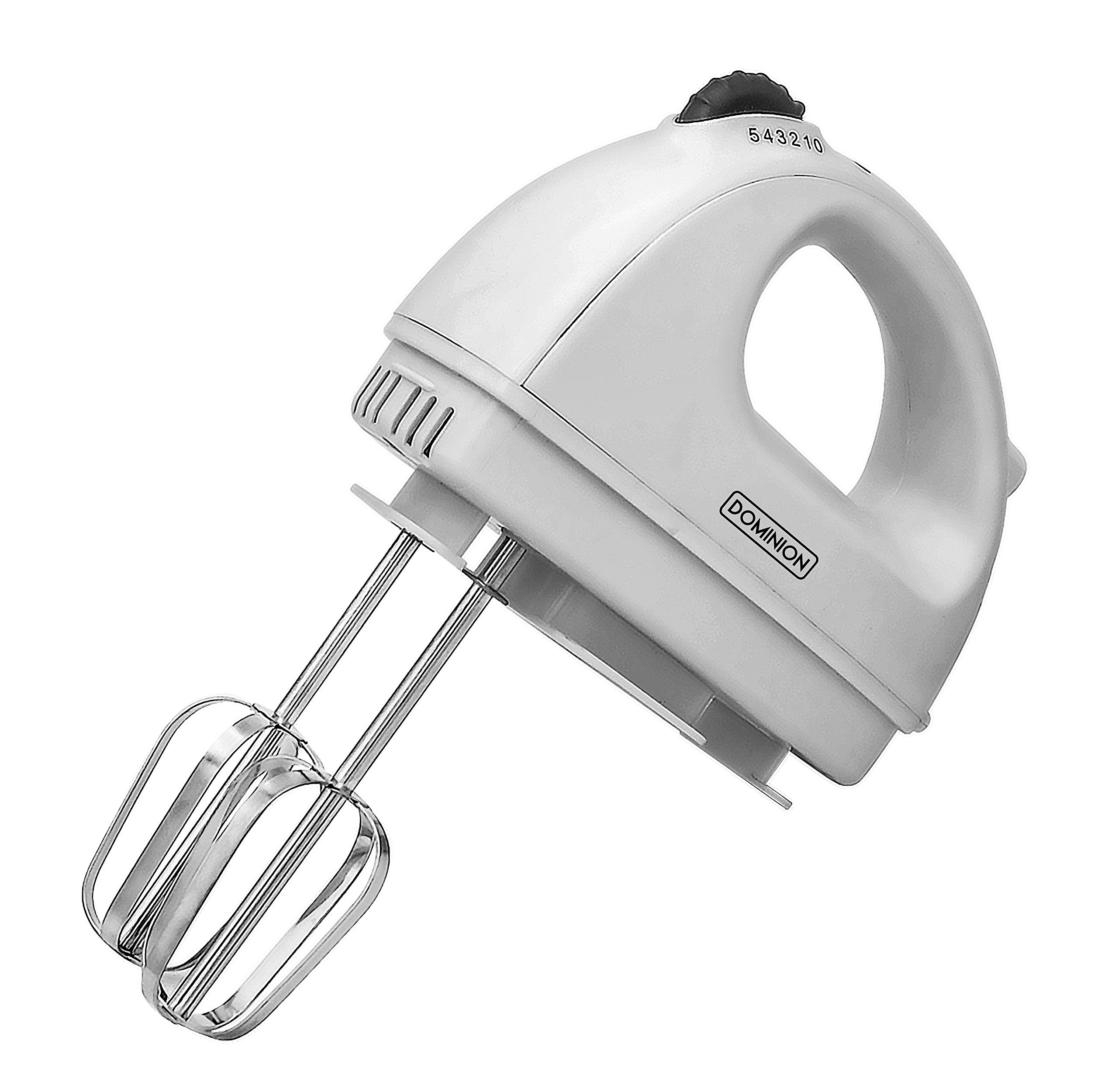 **Dominion Electric Hand Mixer - 5 Speed Handheld Mixer with Snap-On Storage Case & 2 Stainless Steel Beaters - Perfect for Baking Cookies, Cakes, Dough & Batters - Cool Touch Handle, White - Ideal for Home Kitchen & Professional Baking**