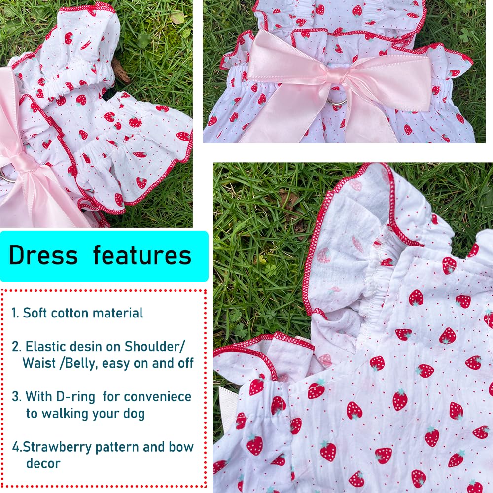 ANIAC Strawberry Dog Dress for Small & Medium Dogs - Cotton Puppy Princess Outfit with Bow, Sleeveless Summer Pet Clothing for Cats & Dogs (X-Large) - Perfect for Birthday Parties, Photo Shoots & Daily Walks