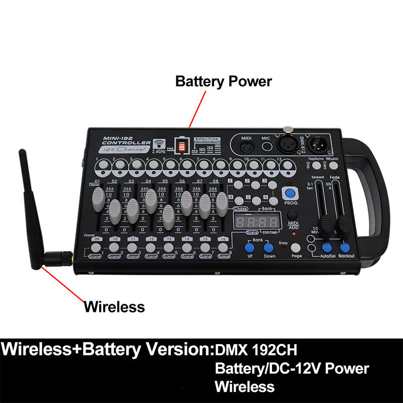 YUER™ Mini 192CH DMX512 Wireless WiFi Lighting Controller - Portable Battery Powered DJ Console for Disco, Party, Stage & Event Lighting Control
