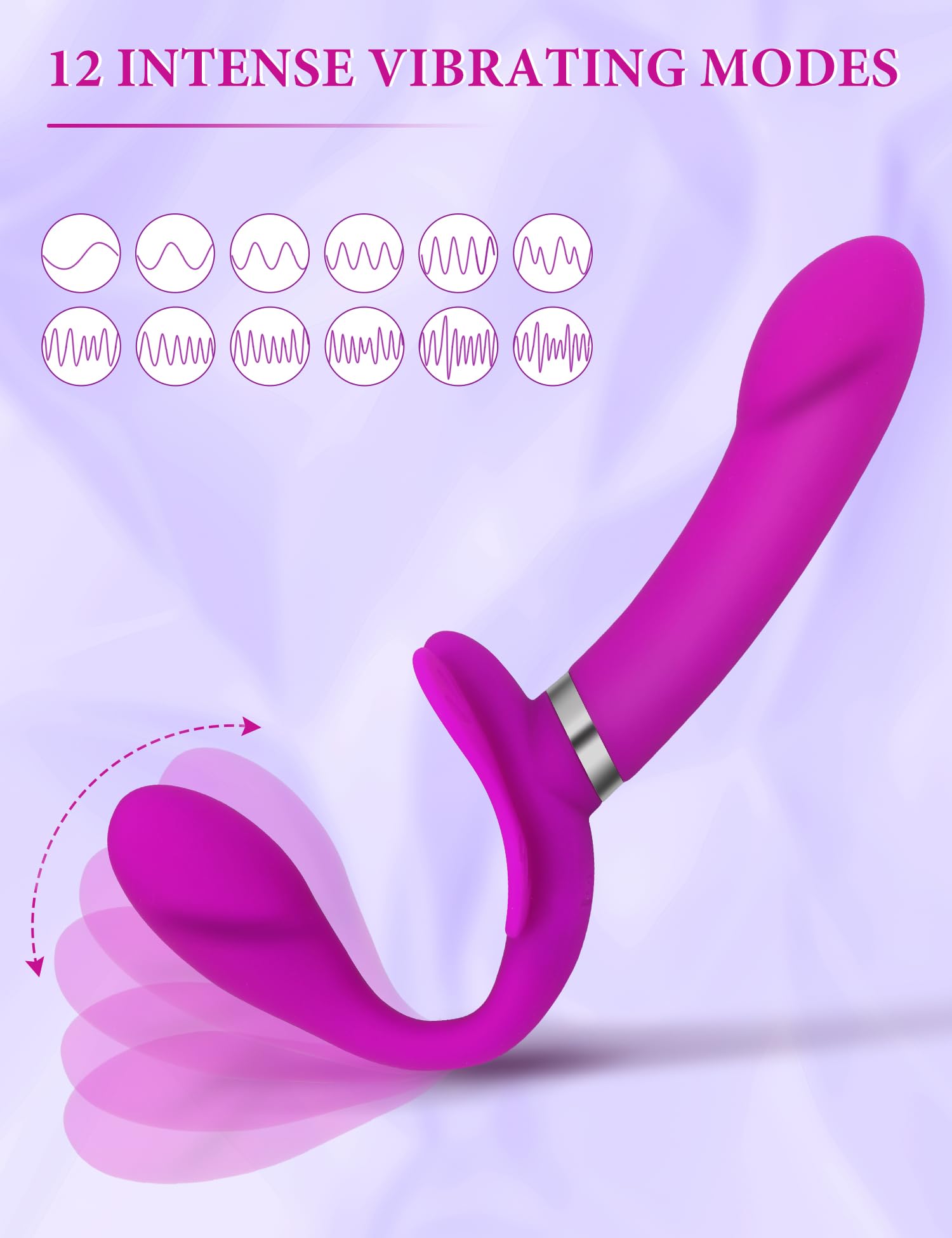 Strapless Strap-On Dildo with G-Spot Stimulation - 12 Vibration Modes Double Ended Vibrator for Women & Couples - Lesbian Sex Toy with Clitoral Stimulator for Enhanced Intimacy & Couples Play