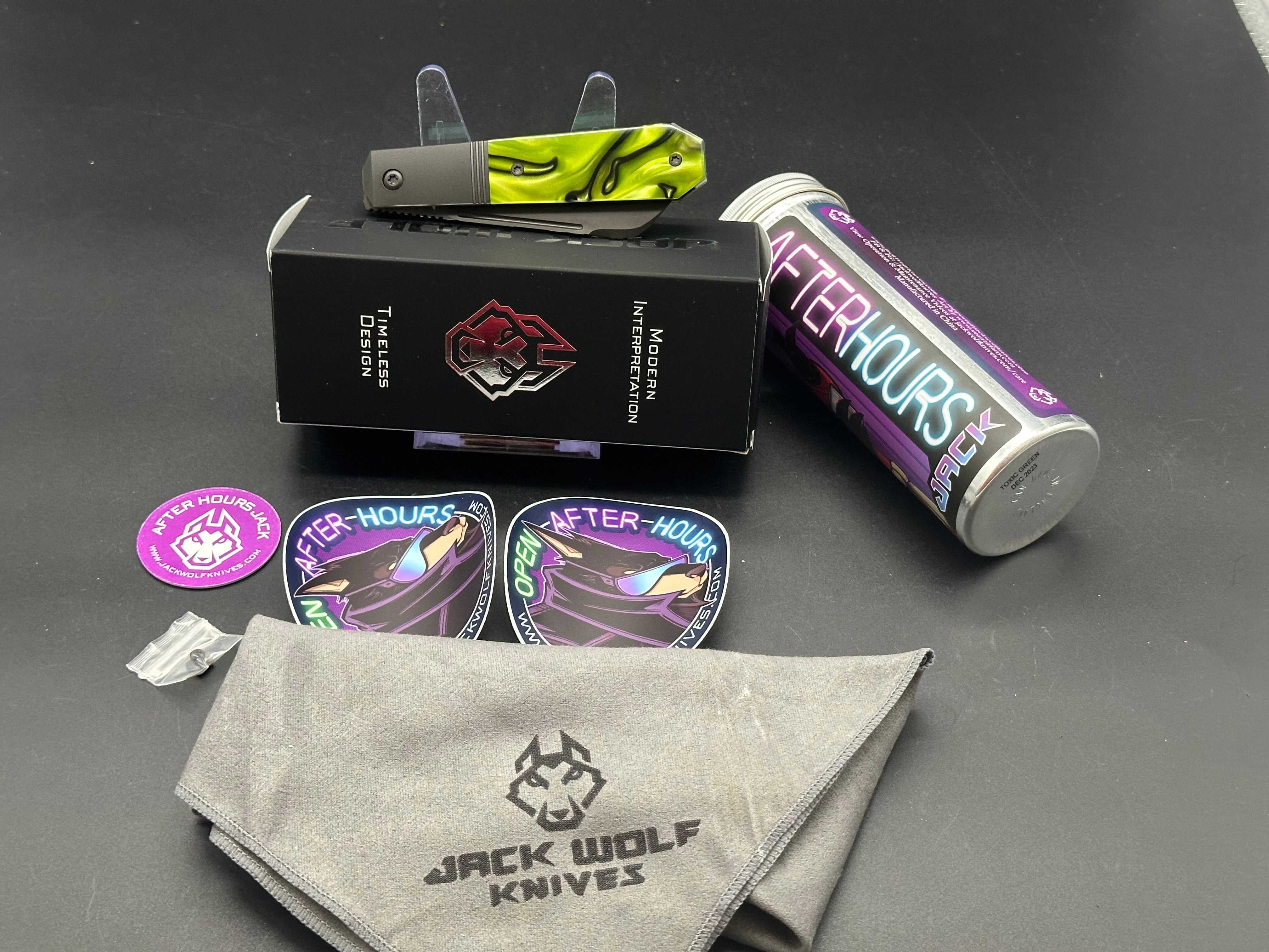 Jack Wolf Knives AFTER HOURS JACK - Kirinite Toxic Green DLC Coated Folding Pocket Knife for Outdoor, Camping & EDC Use