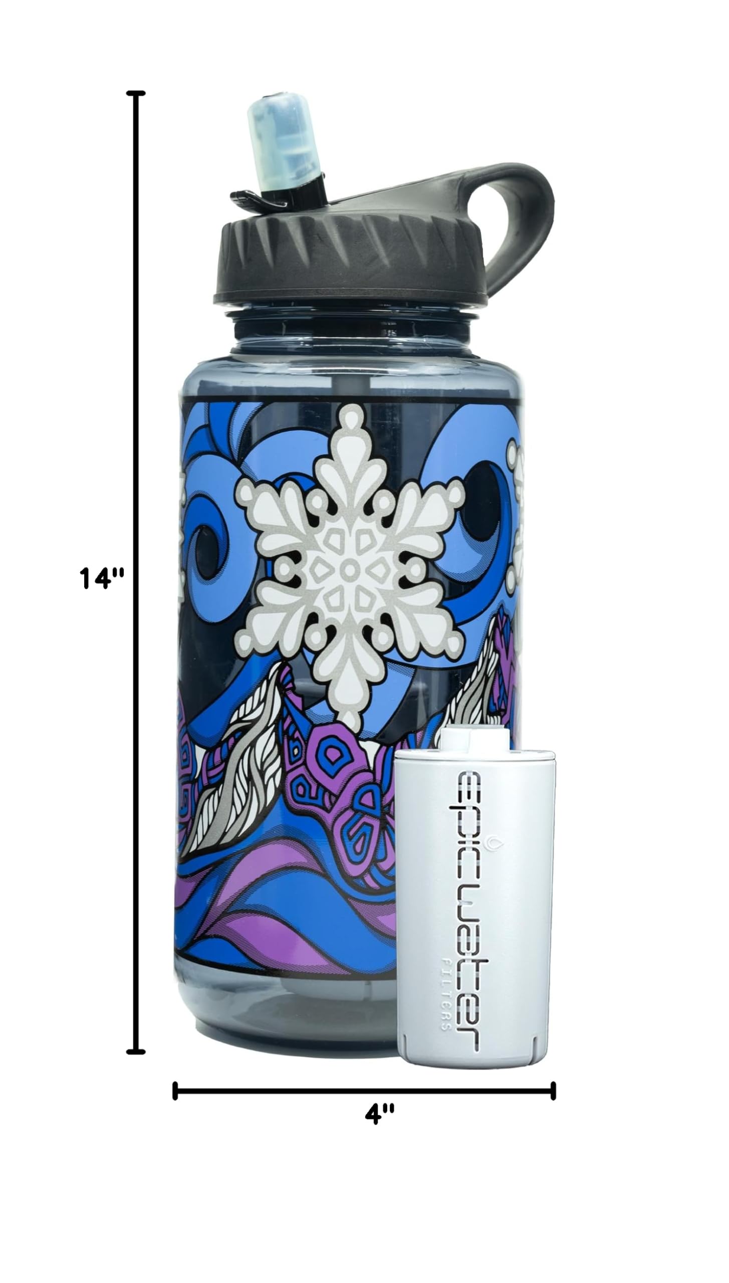 Epic Water Filters Nalgene OG Water Bottle with Built-in Filter - BPA Free, USA Made, Removes 99.99% of Tap Water Contaminants & PFAS - 32oz Reusable Water Bottle with POW Art Design - Perfect for Hiking, Camping, Travel and Outdoor Adventures