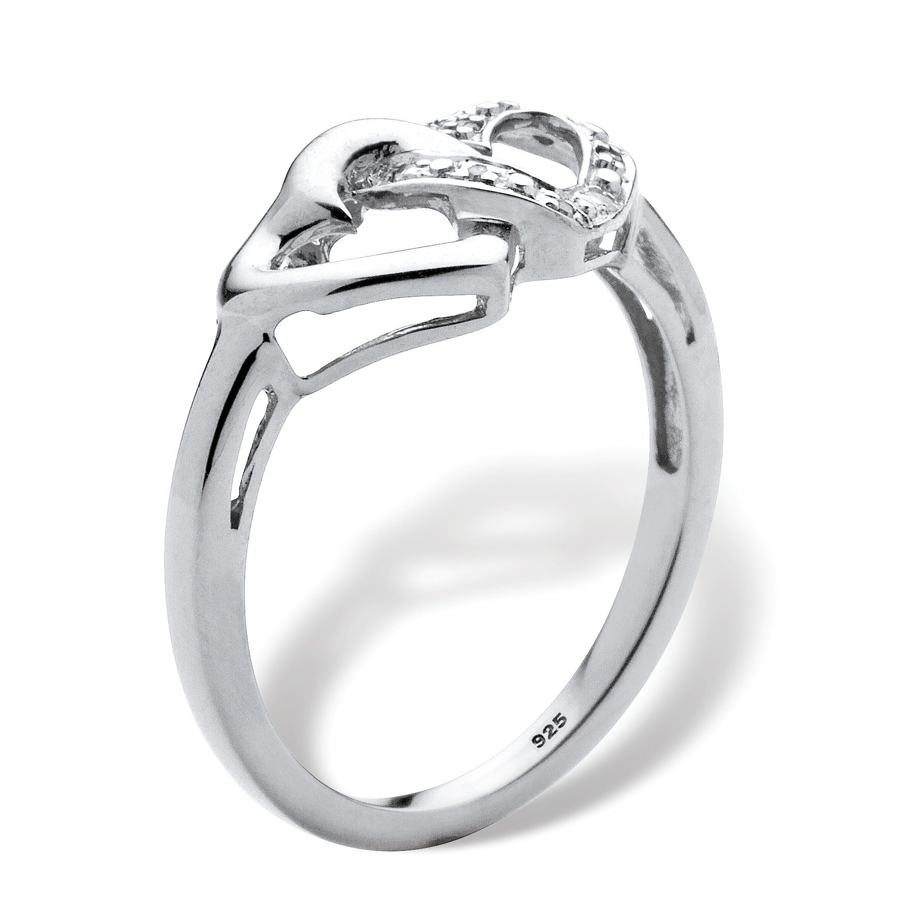 Platinum Over Sterling Silver Genuine Diamond Accent Interlocking Heart Promise Ring for Women - Elegant Couple's Gift for Anniversary, Valentine's Day & Engagement