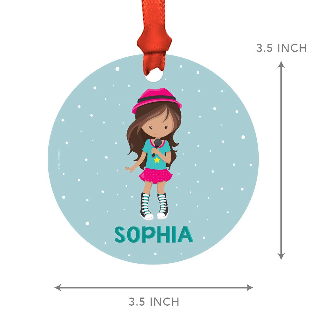 Personalized Round Metal Christmas Ornament - Girl Rock Band with Microphone - Custom Child's Birthday & Xmas Tree Decorations - 1-Pack - Perfect for Holiday Gifts, Family Tree Decor & Kids' Room Accents