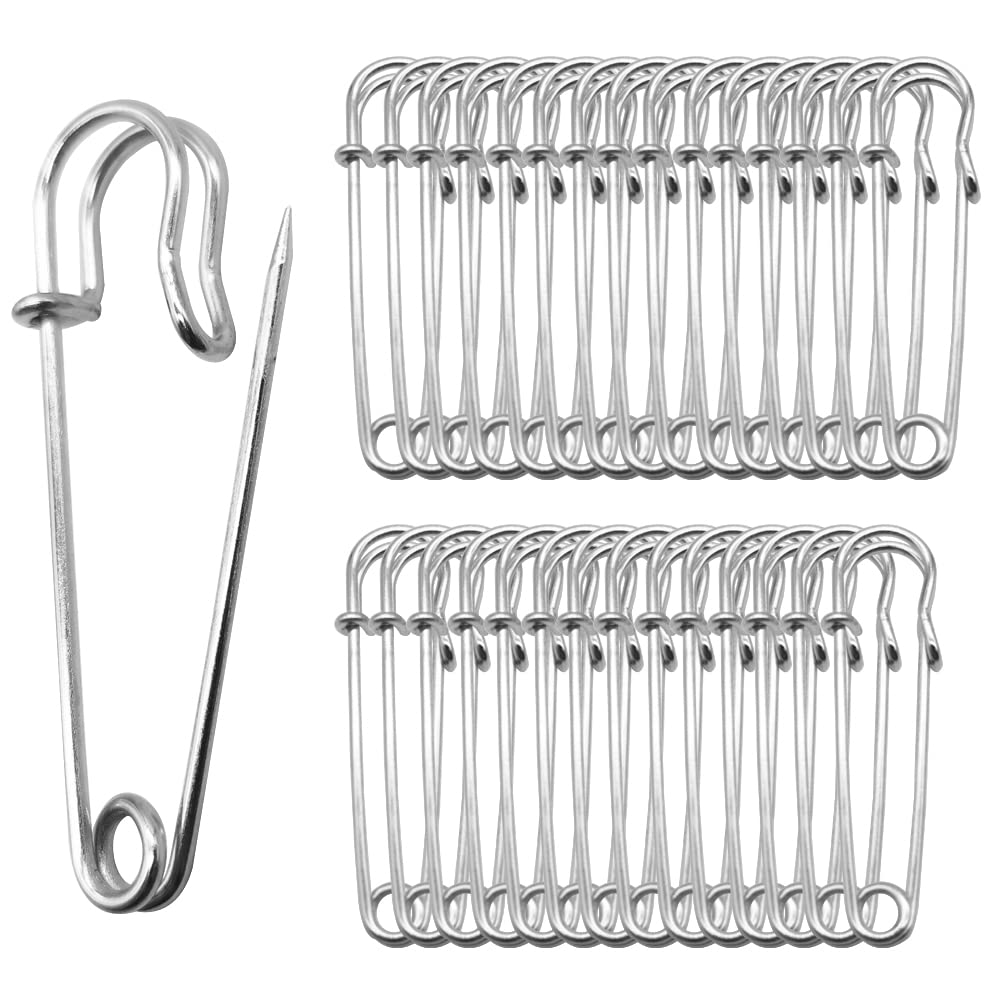 Heavy Duty 2 Inch/50mm Silver Safety Pins Brooches - 30 Pack for Blankets, Kilts, Skirts, Sweaters, Shawls & DIY Crafts | Secure Fastening for Clothing, Fabrics & Home Decor Projects