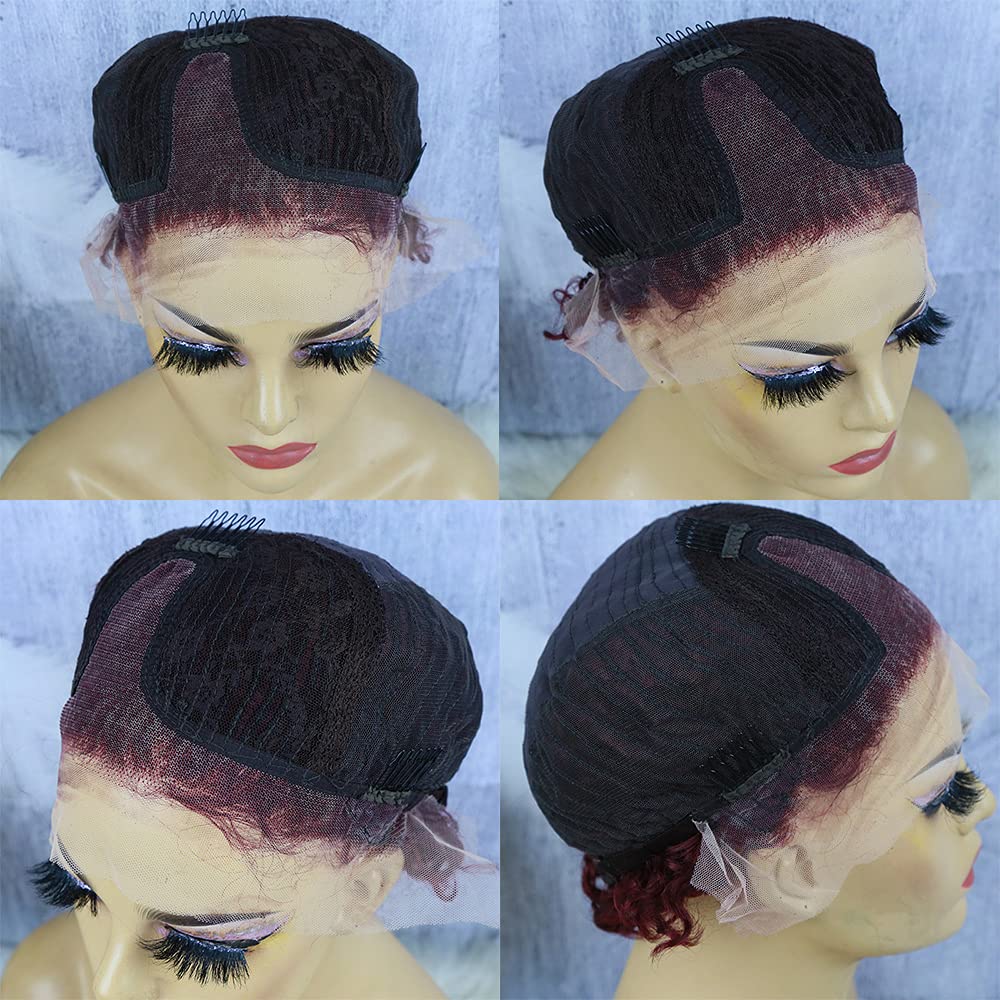 13x4x1 Lace Front Human Hair Wigs for Black Women - 180% Density Pixie Cut Curly Short Bob Wig with Baby Hair | 8 Inch 99J Natural Looking Hairpiece for Daily Wear, Parties & Special Occasions