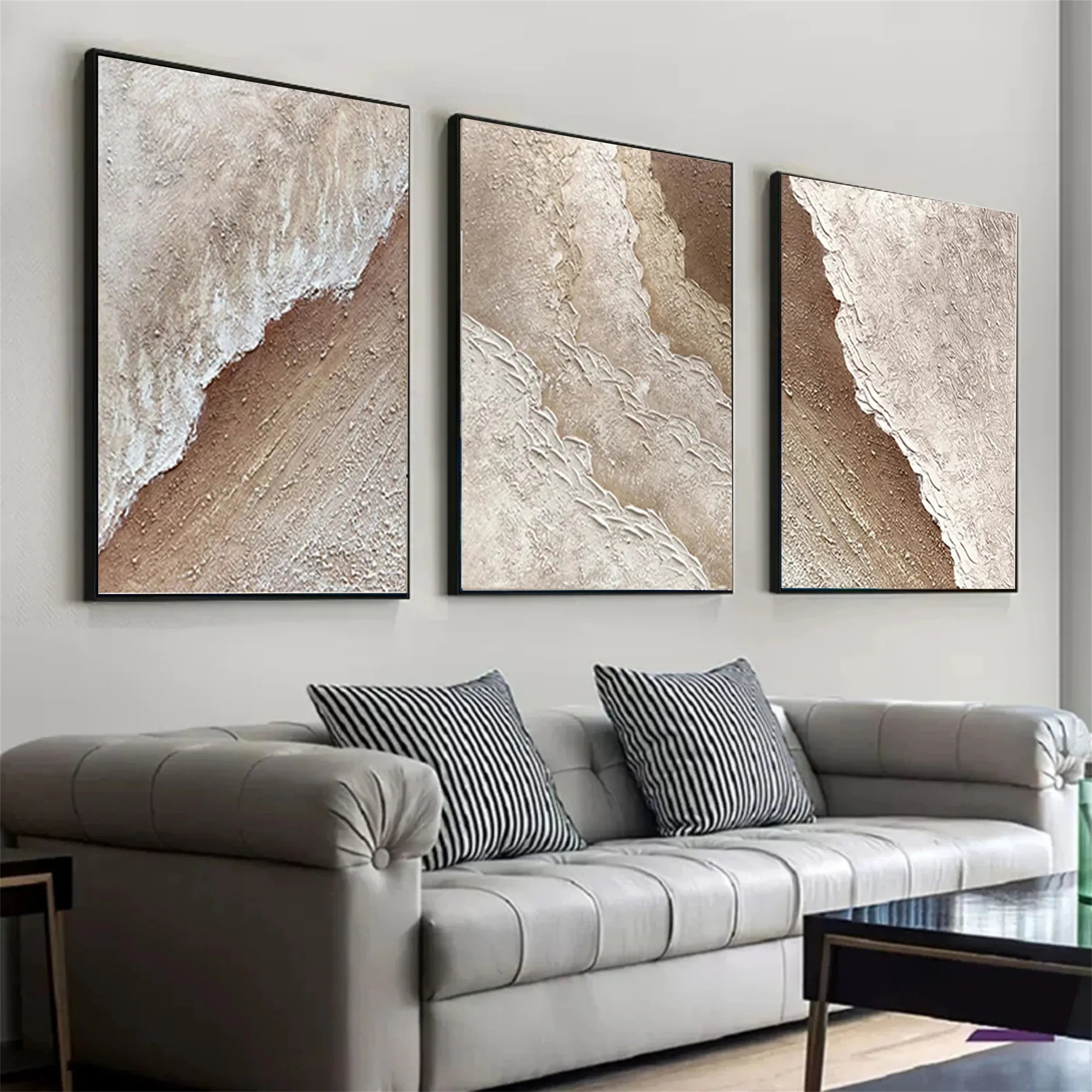 Ocean and Sky Wall Art Set of 3 - Coastal Beach Decor Paintings for Living Room, Bedroom & Office - Modern Seascape Canvas Prints (OS 147)