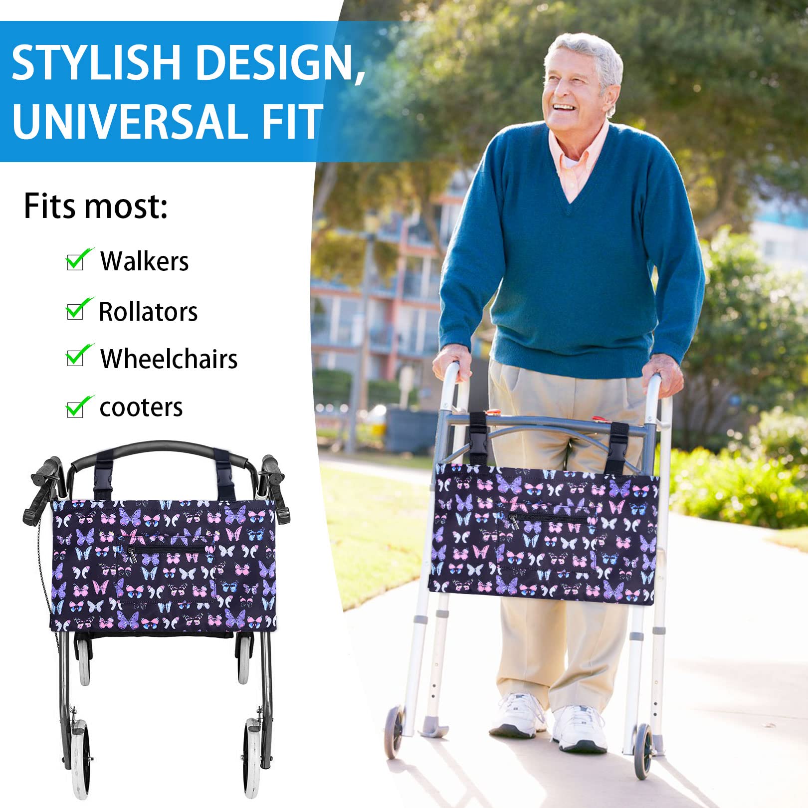 Waterproof Walker Bag with Pockets - Lightweight Universal Wheelchair Accessories for Seniors | Perfect for Daily Walks, Shopping & Outdoor Activities