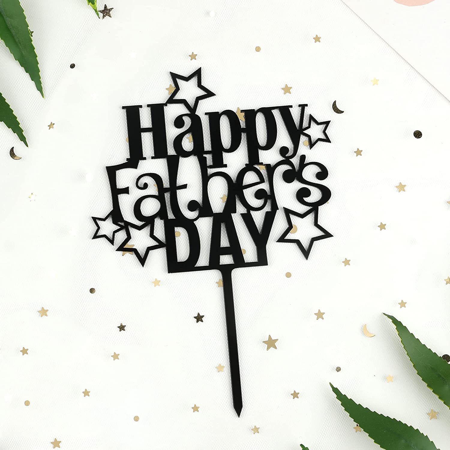 6 Pcs Happy Father's Day Cake Topper Set - Acrylic Mirror Cake Decorations for Birthday Party, Anniversary & Father's Day Celebration - Perfect for Dad's Special Day (Father-Star Design)