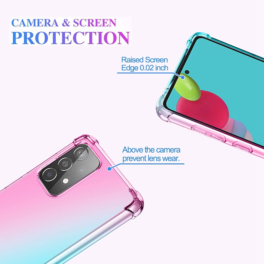 Samsung Galaxy A72 5G Phone Case - Clear Gradient TPU Cover, Slim Anti-Scratch Shockproof Protective Case for Samsung A72 (Pink/Green) - Perfect for Everyday Use, Work & Travel