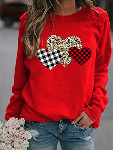 Valentine's Day Shirts for Women - Romantic Love Heart & Letter Print Long Sleeve Pullover Sweatshirt Tops - Perfect for Date Night & Couple Outfits