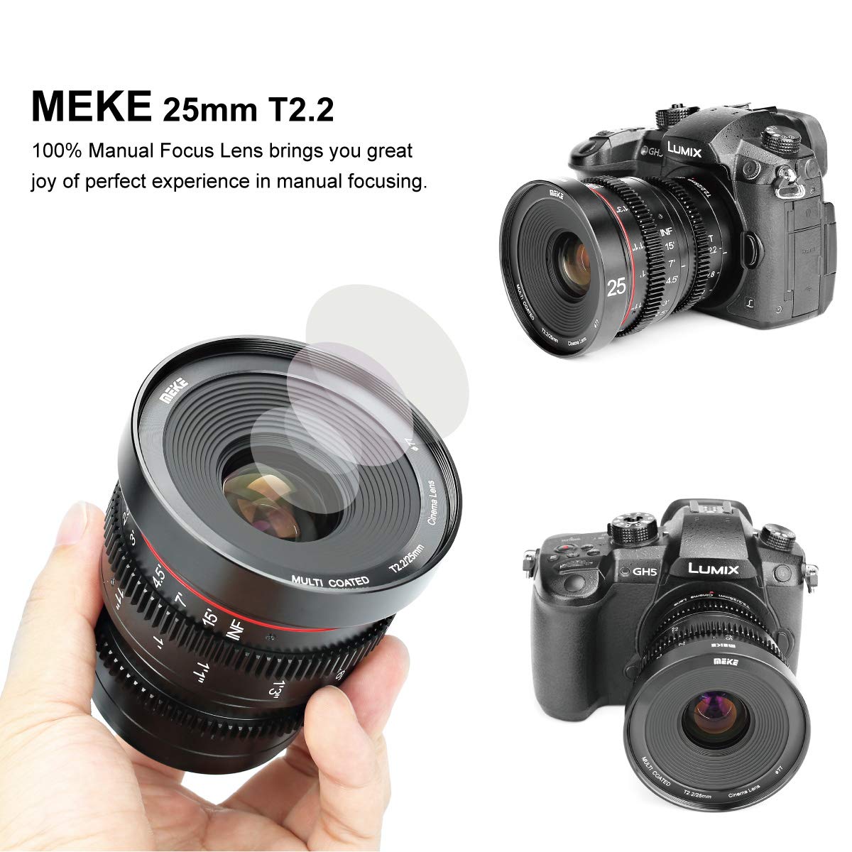 Meike 25mm T2.2 Manual Focus Prime Mini Cinema Lens for Micro Four Thirds MFT M43 Mount Cameras - Perfect for Filmmaking, Vlogging & Low Light Photography