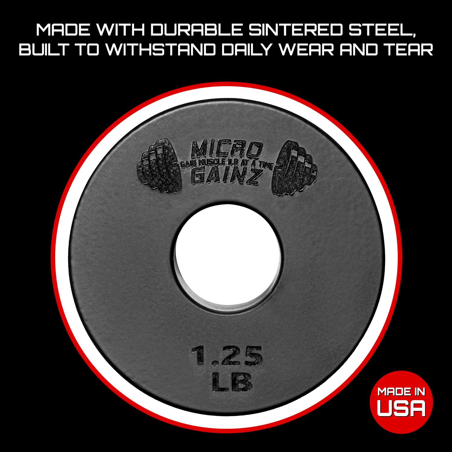 Micro Gainz Standard 1-Inch Center Hole Weight Plates Set of 2 - Fractional Plates .25LB to 1.25LB for Home Gym & Strength Training - Compatible with Standard 1-inch Barbells & Dumbbells - USA Made Fitness Equipment for Weightlifting & CrossFit