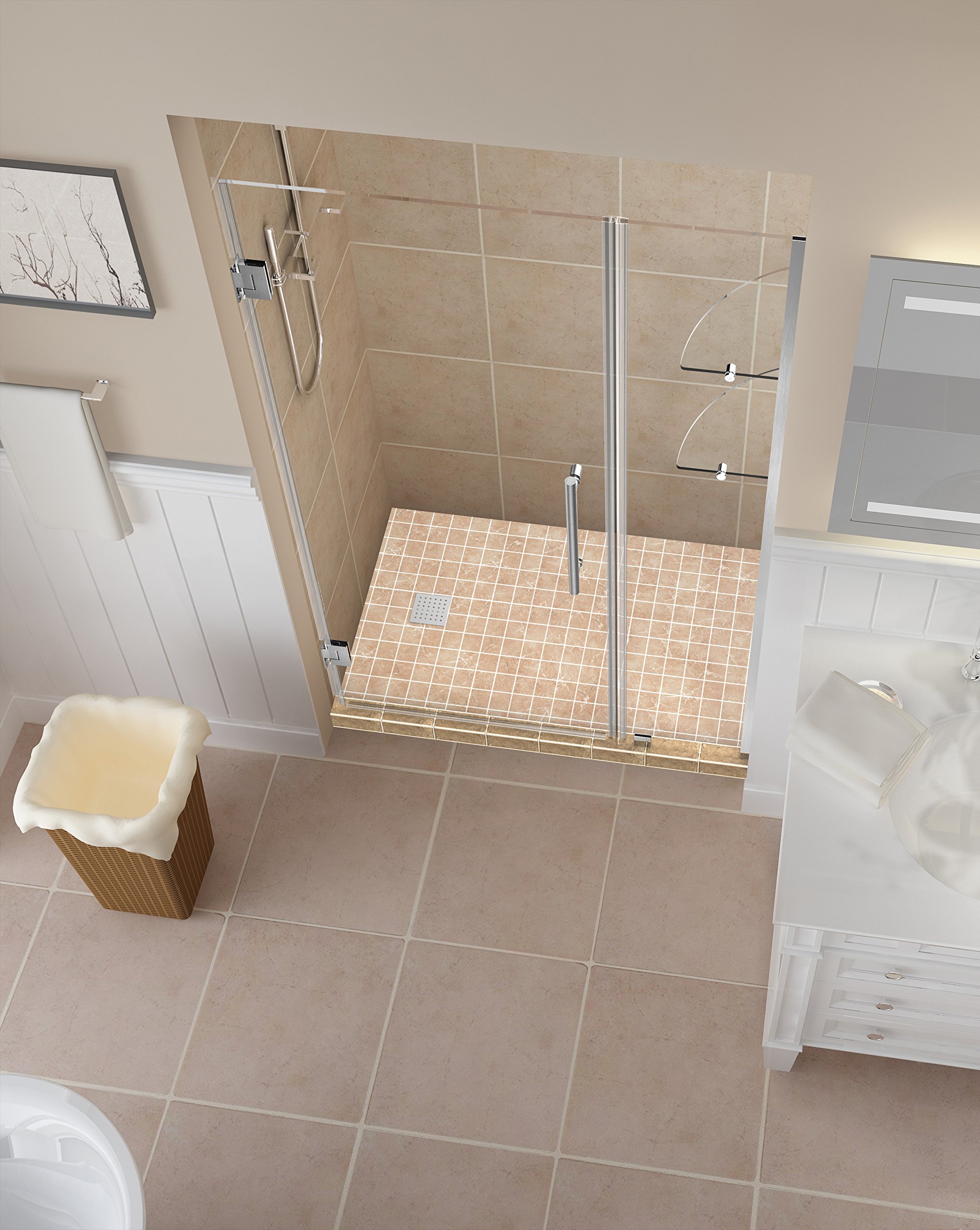 Aston Belmore GS Frameless Hinged Frosted Glass Shower Door with Shelves - Modern Bathroom Upgrade for Spa-Like Experience