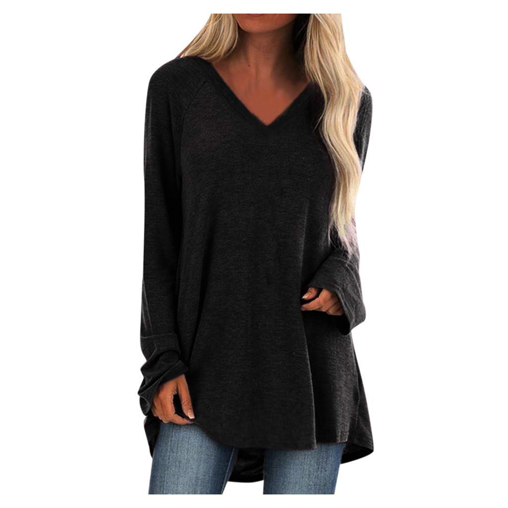Vedolay Women's Plus Size Long Sleeve T-Shirt - Solid Color Casual Loose Blouse & Sweatshirt for Everyday Wear, Work, and Outfits
