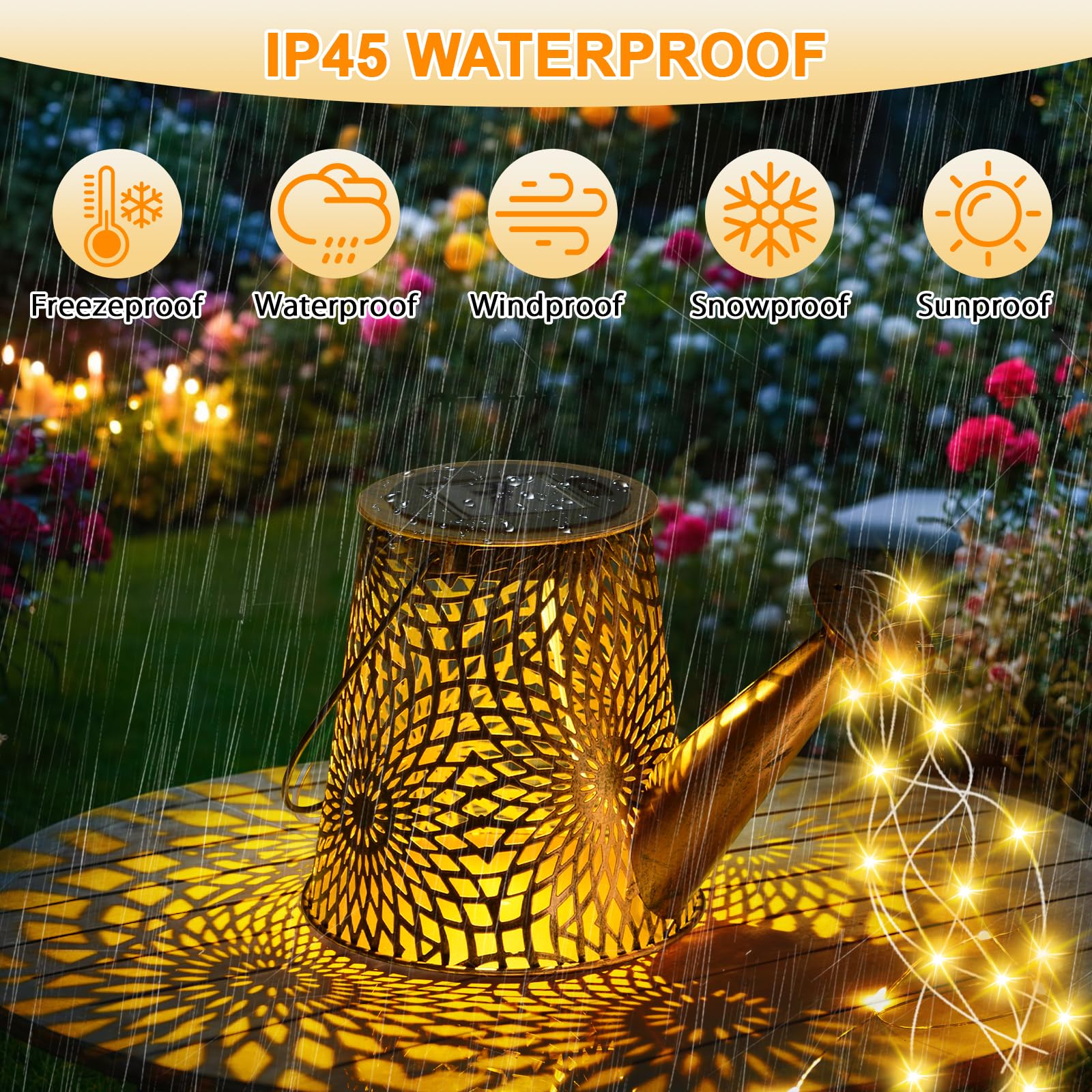 Solar Watering Can Lights - Waterproof Outdoor Solar Garden Lights with LED, Retro Metal Sunflower Design for Yard, Patio, Pathway & Lawn Decor | Perfect for Landscape Lighting, Hanging Lanterns & Garden Accents