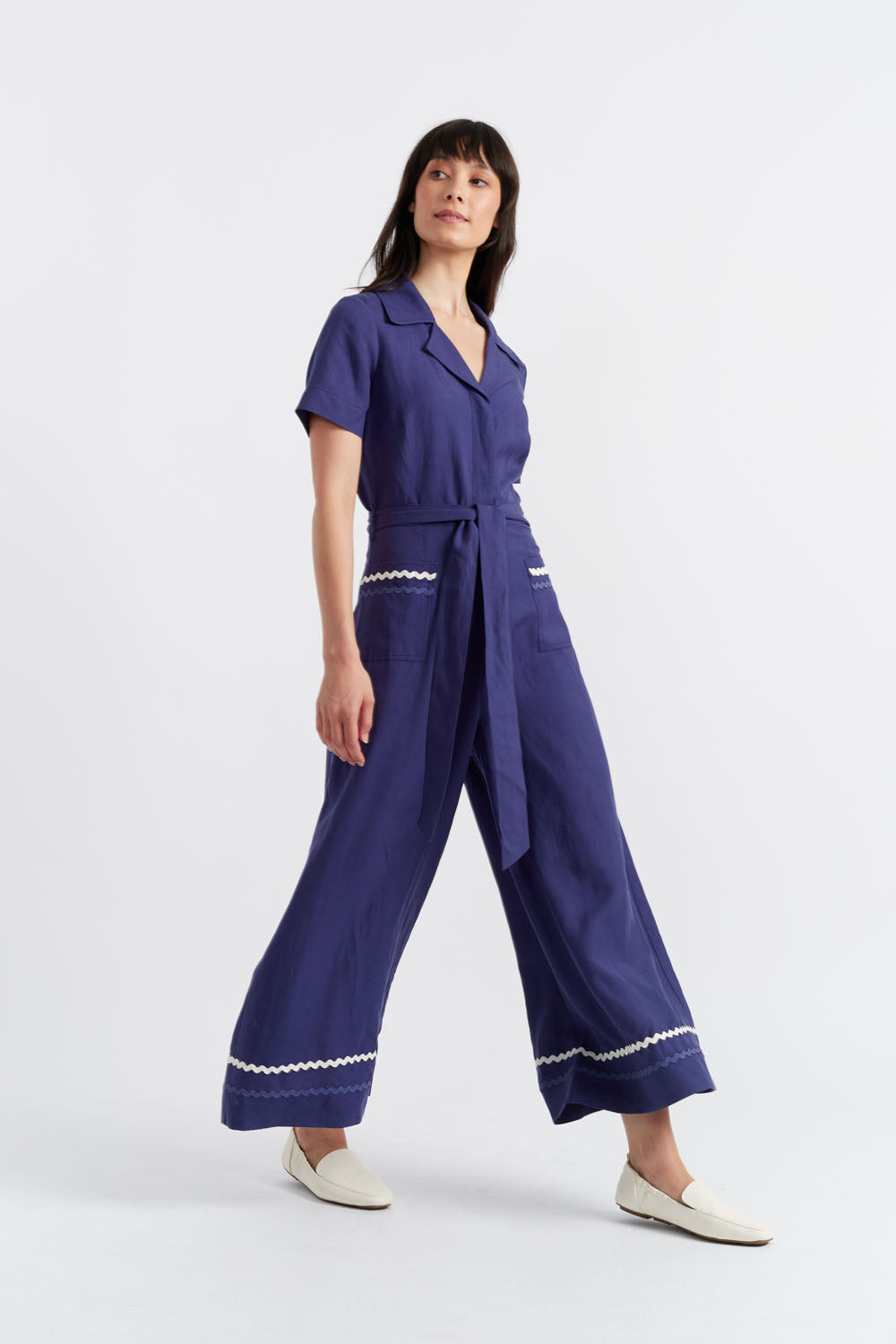 Blue Tencel Linen La Mer Jumpsuit for Women - Breathable Summer Romper with Pockets | Beach Cover Up, Vacation Outfit, Casual Daywear
