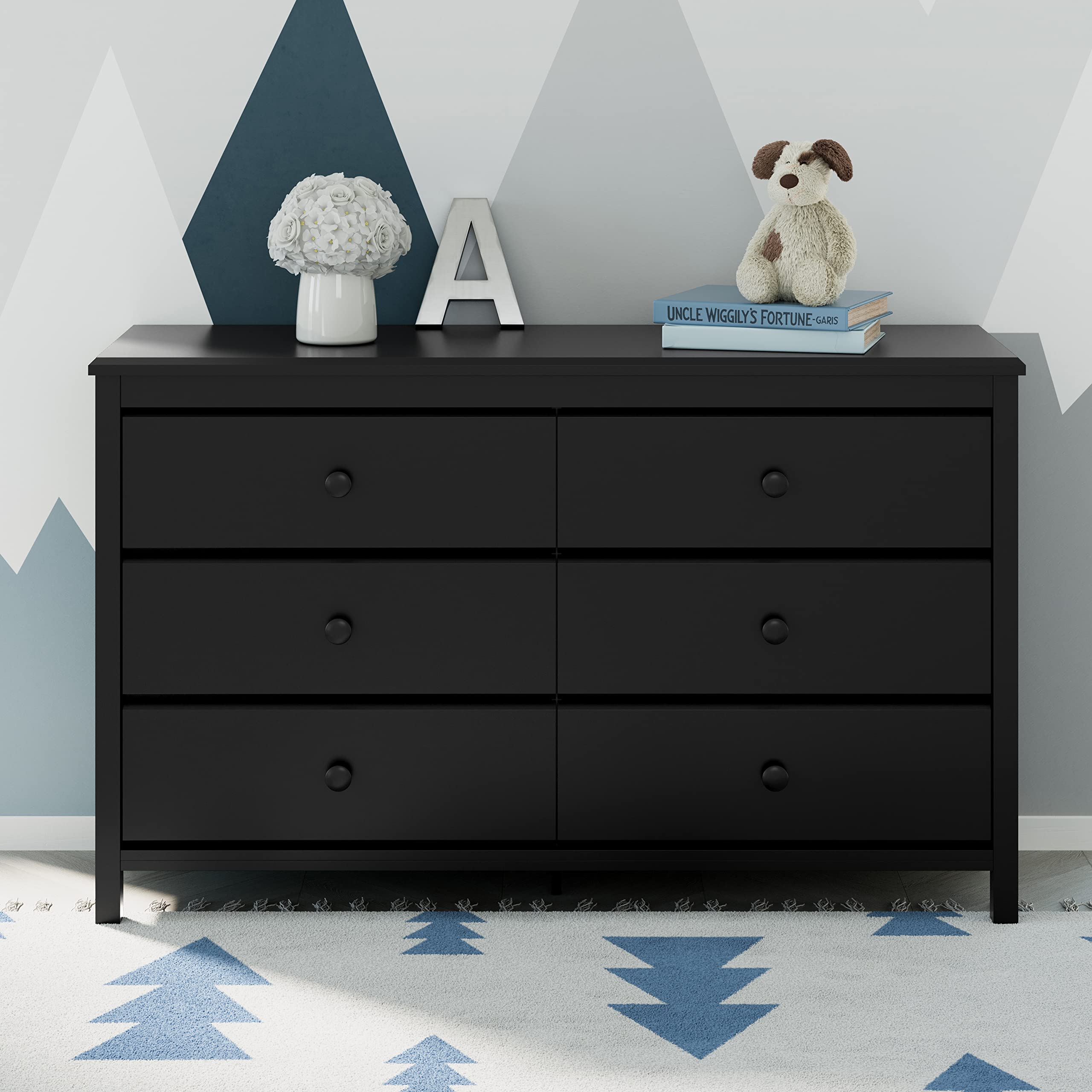 Storkcraft Alpine 6-Drawer Double Dresser in Black – GREENGUARD Gold Certified Nursery Dresser, Kids' Room Storage Organizer, Sturdy Chest of Drawers for Baby & Toddler Bedrooms, Perfect for Clothes, Toys, and Nursery Essentials