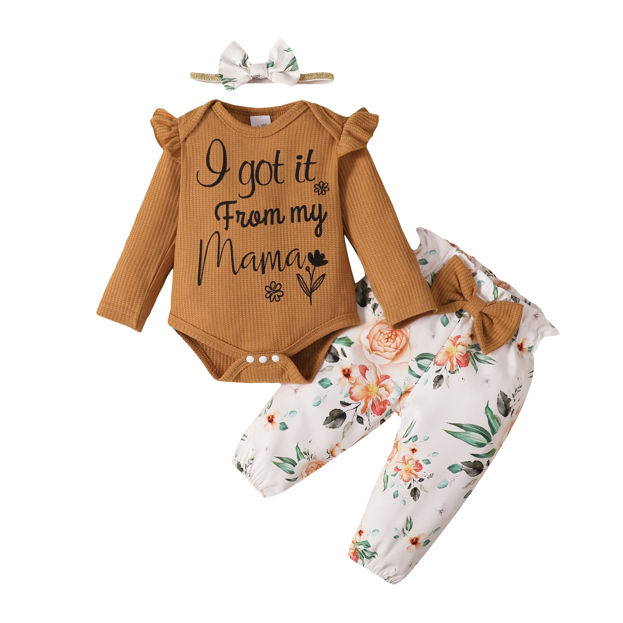 Newborn Baby Girl Clothes Set - Long Sleeve Romper & Floral Pants Outfit for Fall Winter | Soft Cotton Infant Outfits for Photo Shoots, Family Gatherings & Daily Wear