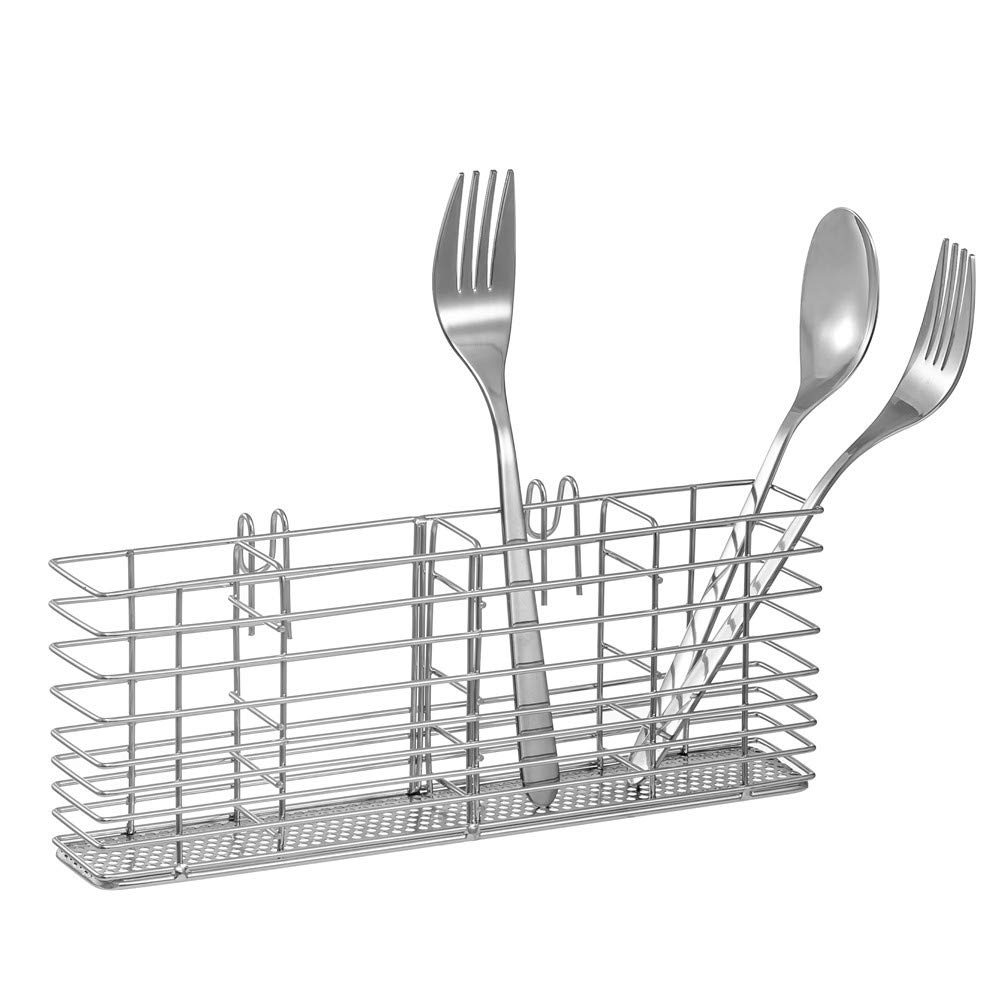 SANNO Stainless Steel Silverware Holder Organizer - 4 Compartment Hanging Cutlery Drying Rack for Spoons, Forks & Knives - Perfect for Kitchen Countertop, Drawer or Cabinet Storage