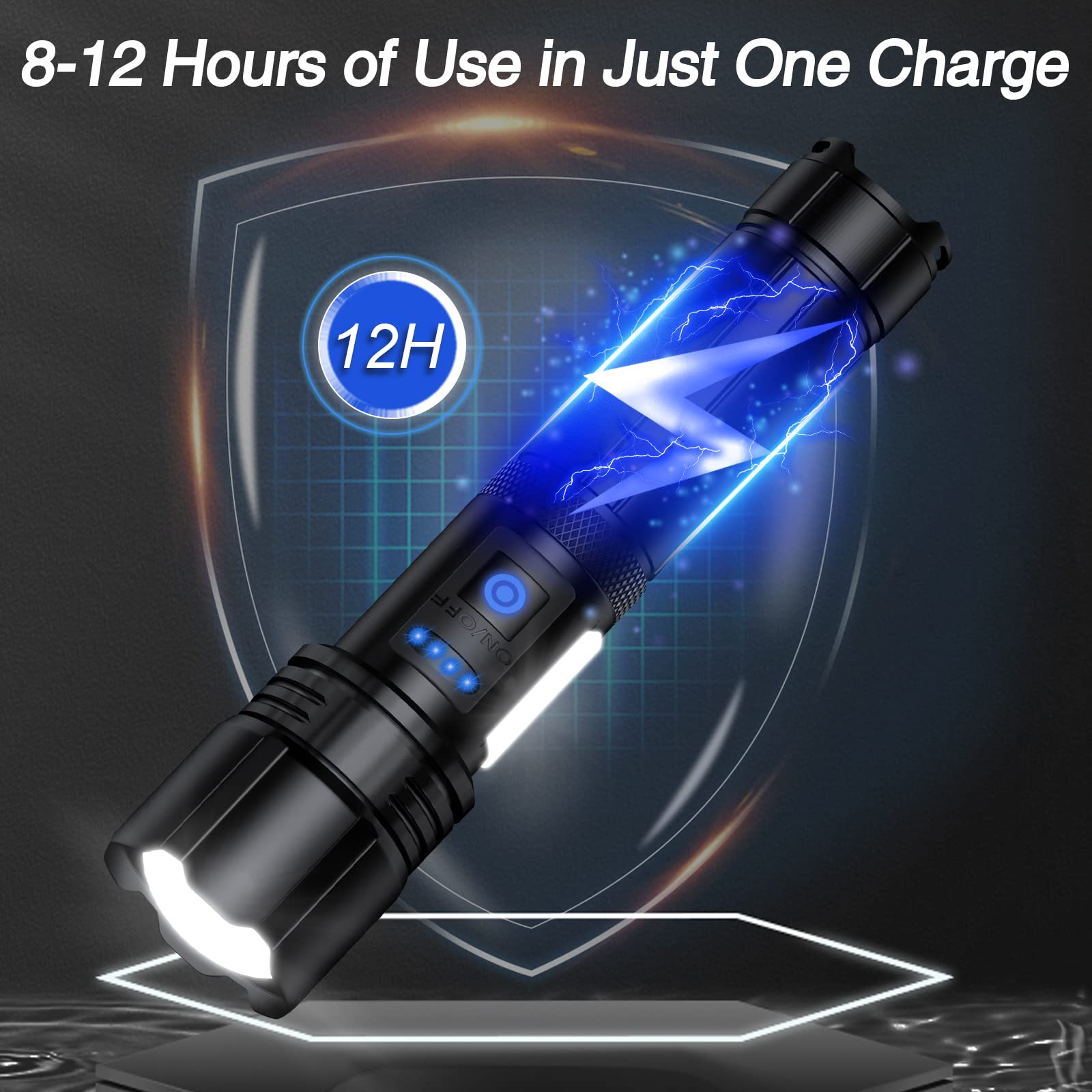 Rechargeable LED Flashlight 990000 Lumens - Ultra Bright Flashlight with 7 Modes, IPX7 Waterproof, Long Lasting Battery - Perfect for Camping, Hiking, Emergency, Power Outages & Home Use (2 Pack)