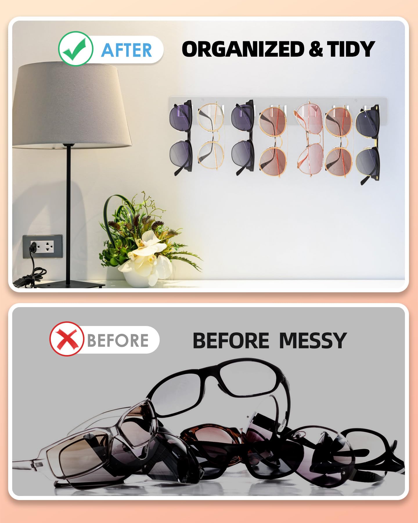 MaxGear Sunglasses Organizer 2 Pack - Wall Mounted Eyeglasses Holder with 14 Slots, Clear Acrylic Display Rack for Glasses Storage - Perfect for Home, Office, Retail Store Display and Sunglass Collection Organization