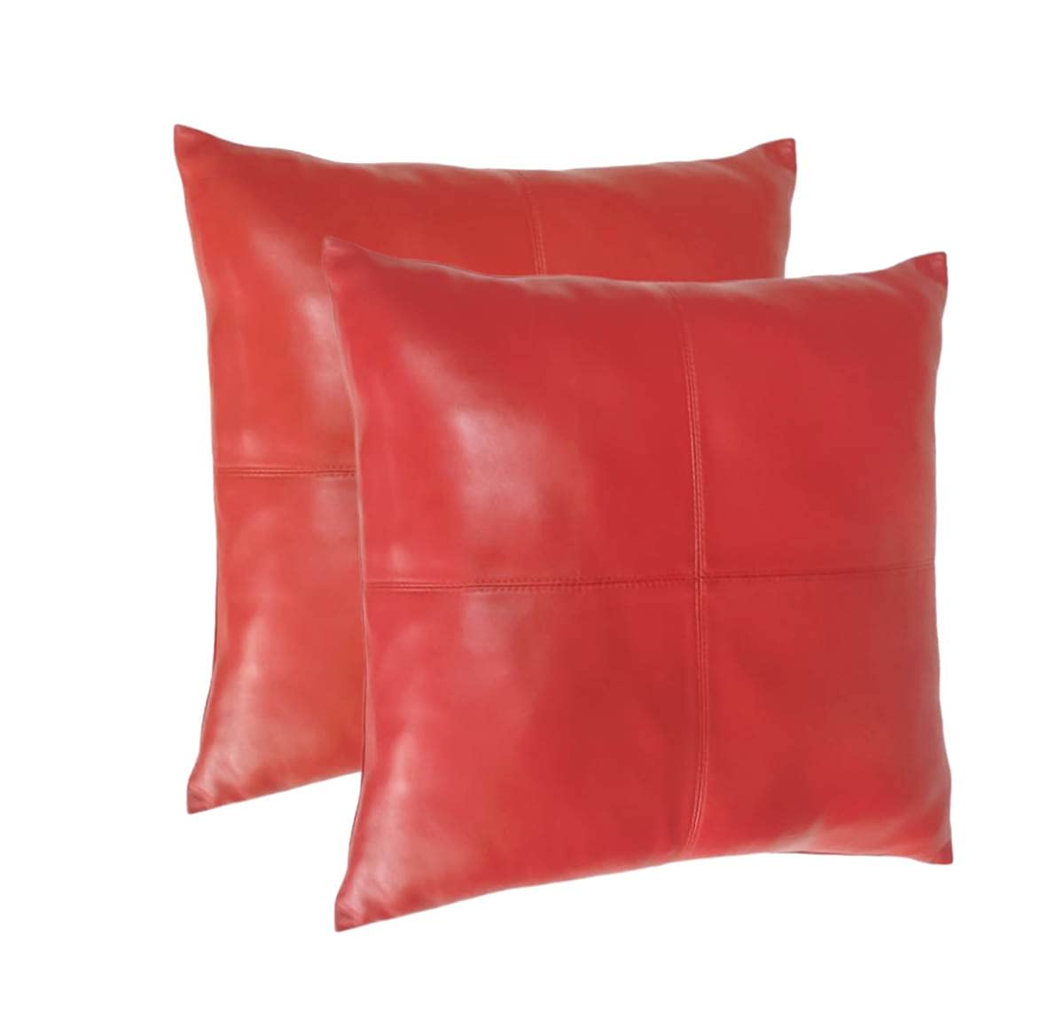 Premium Lambskin Leather Pillow Cover Set - 16x16 Inch Sofa Cushion Case - Luxury Decorative Throw Pillow Covers for Living Room, Bedroom, Dorm - Soft & Stylish Home Decor (Red, Pack of 2) - Perfect for Cozy Sofas, Chic Accent Chairs & Modern Interior Design