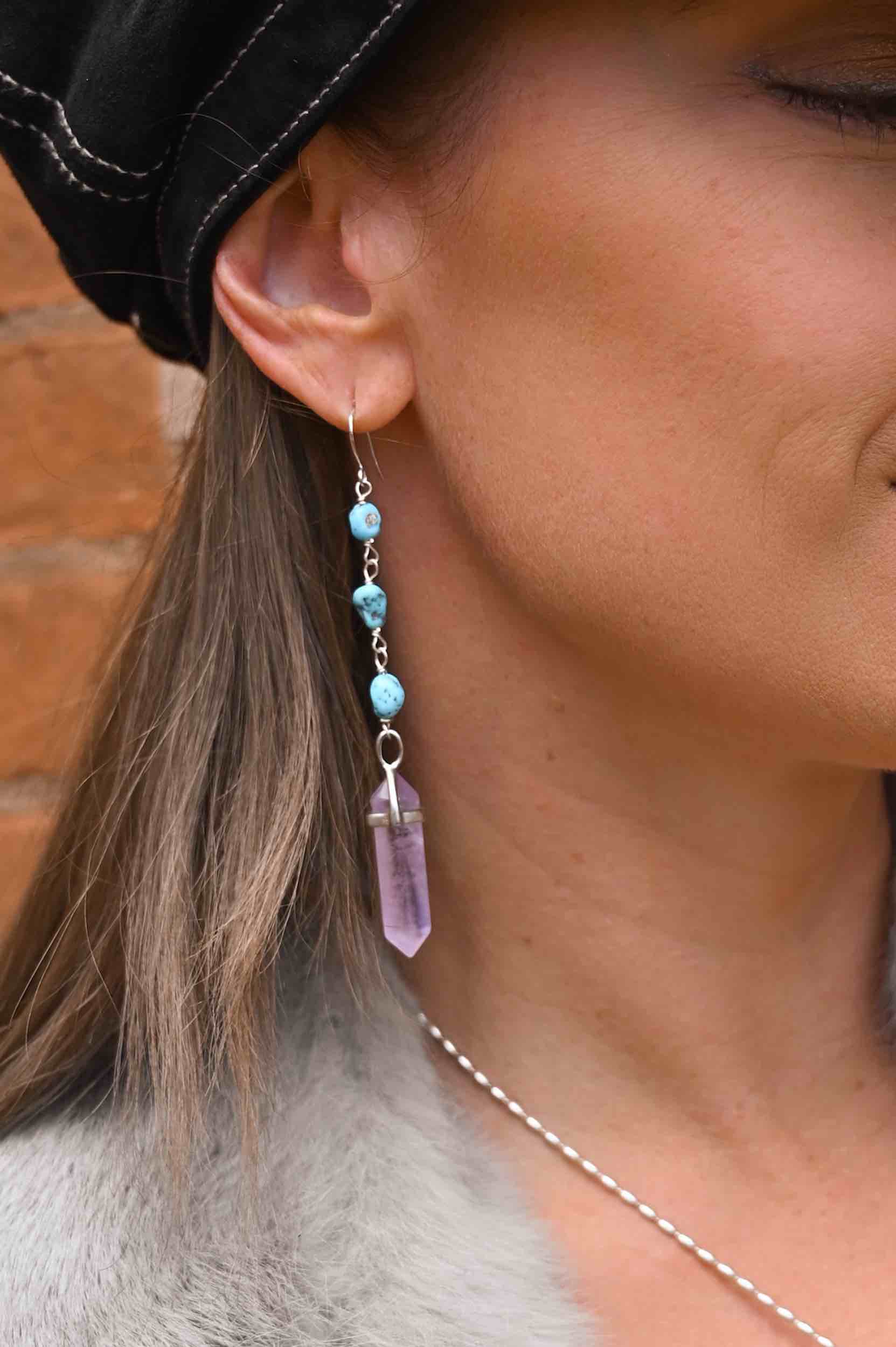 Vibe Up Amethyst & Turquoise Dangle Earrings for Women - Handmade Boho Chic Jewelry - Perfect for Parties, Weddings & Everyday Wear