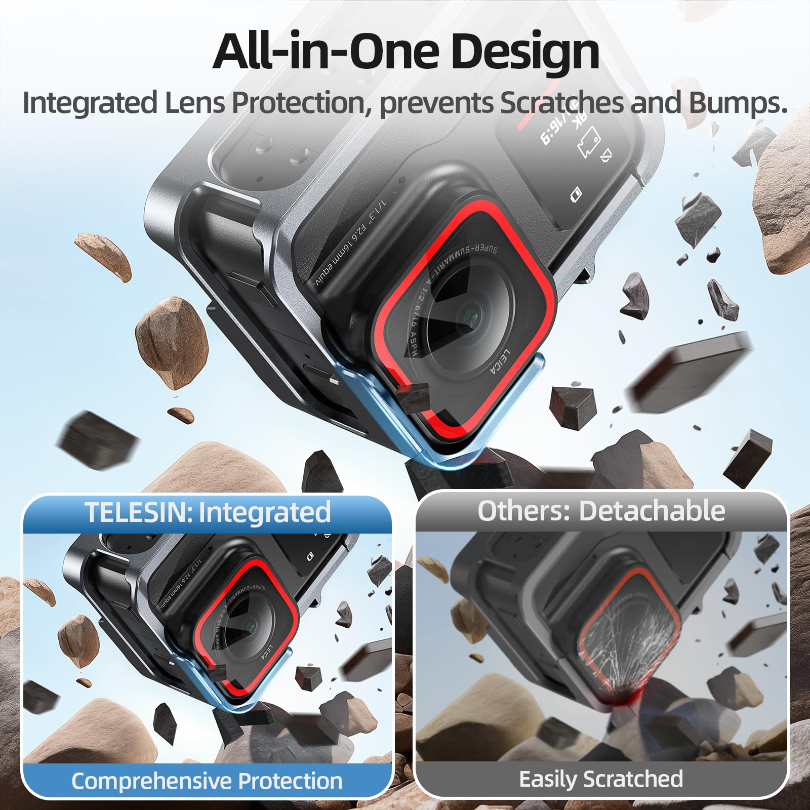 TELESIN Aluminum Alloy Horizontal & Vertical Mount Bracket for Insta360 Ace & Ace Pro Tripod Accessories - 1/4