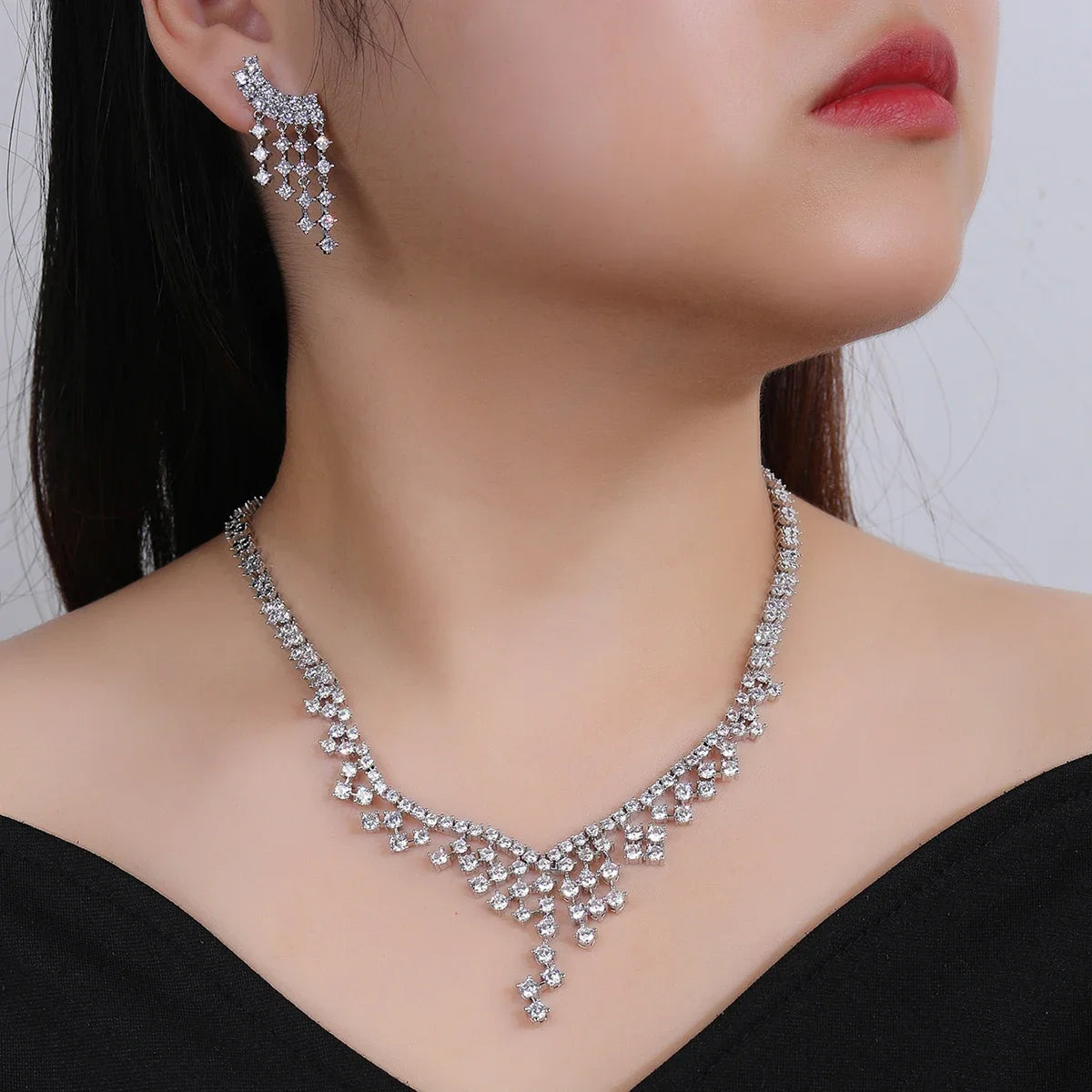 Luxury Cubic Zirconia Bridal Jewelry Set - Elegant Wedding Necklace and Earrings for Women | Perfect for Bridal Party, Engagement, Anniversary & Formal Occasions