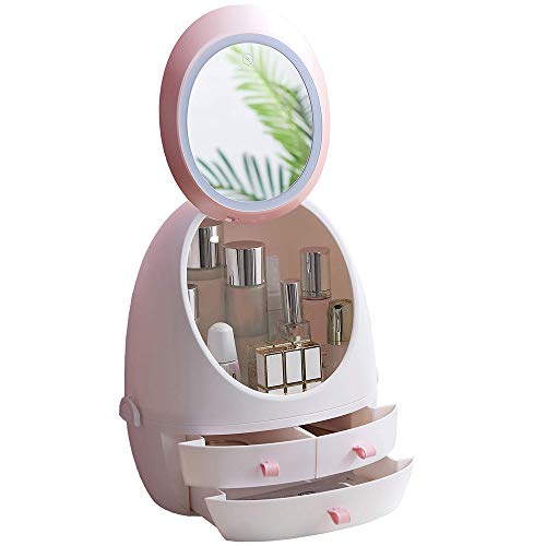 Zinnor LED Makeup Mirror Organizer with Light - Portable Adjustable Dressing Table Desktop Finishing Box for Jewelry & Cosmetic Storage - Perfect for Bathroom, Bedroom & Vanity Organization