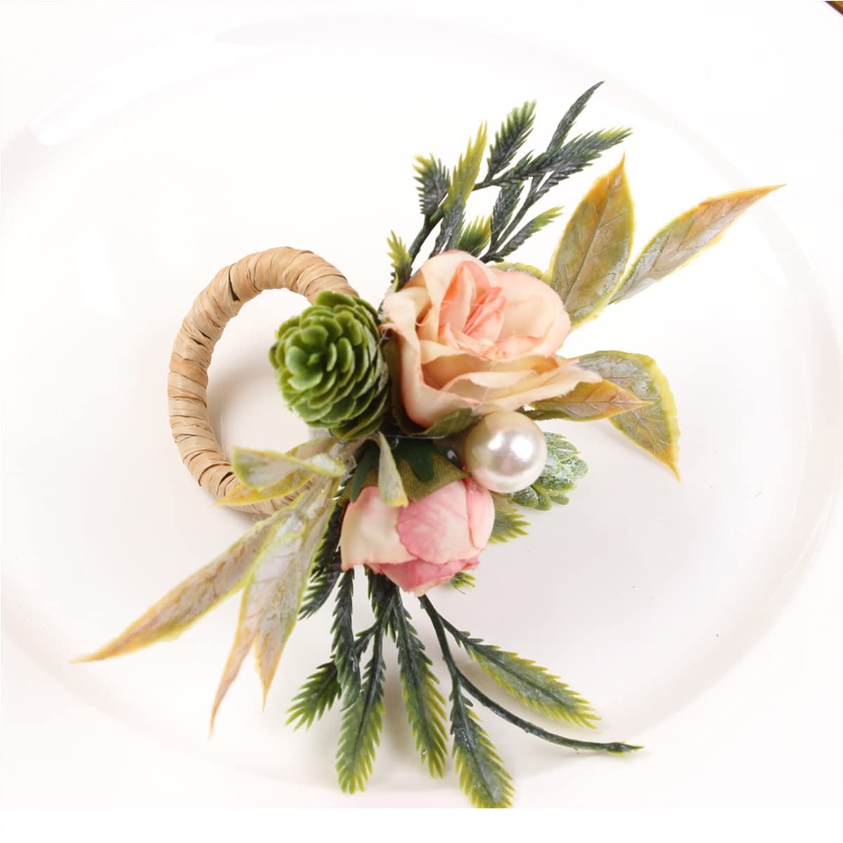 Set of 6 Floral Napkin Rings - Handmade Rose Vine Design Napkin Holders for Spring Table Decor | Perfect for Weddings, Dinner Parties & Holiday Table Settings