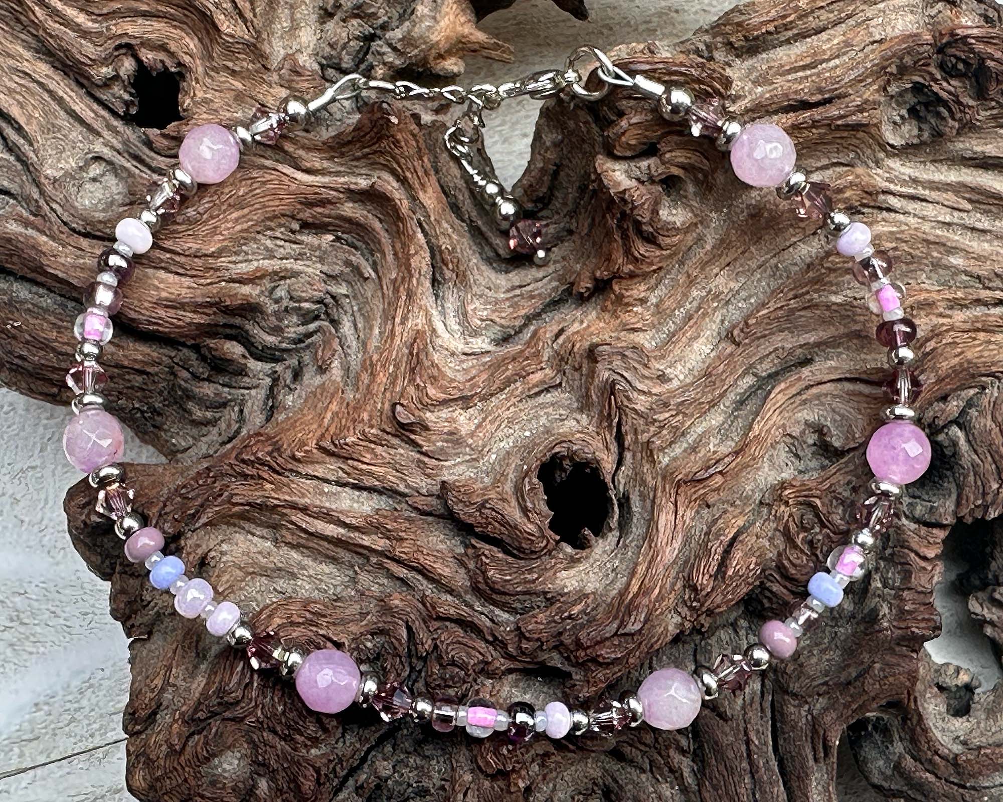 Pink Jade Gemstone Beaded Anklet Bracelet for Women - Elegant Handmade Adjustable Ankle Jewelry for Summer, Beach, Boho Style