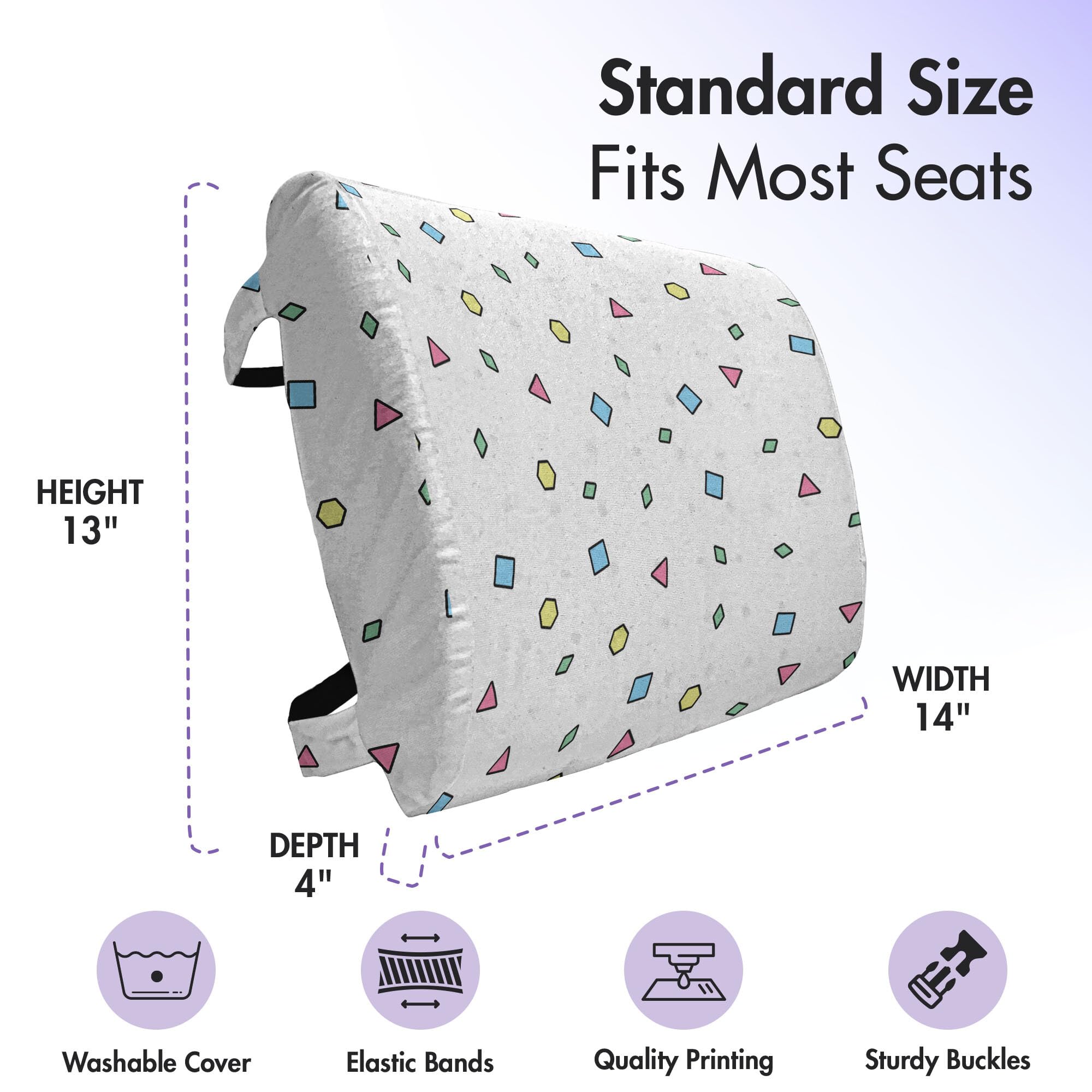 Ambesonne 90s Lumbar Support Pillow - Colorful Memphis Style Geometric Mosaic Print, High Density Foam for Office Chair & Car Seat, 14x13 Inch Blue Green Back Cushion - Perfect for Home Office, Gaming Chair & Long Drives