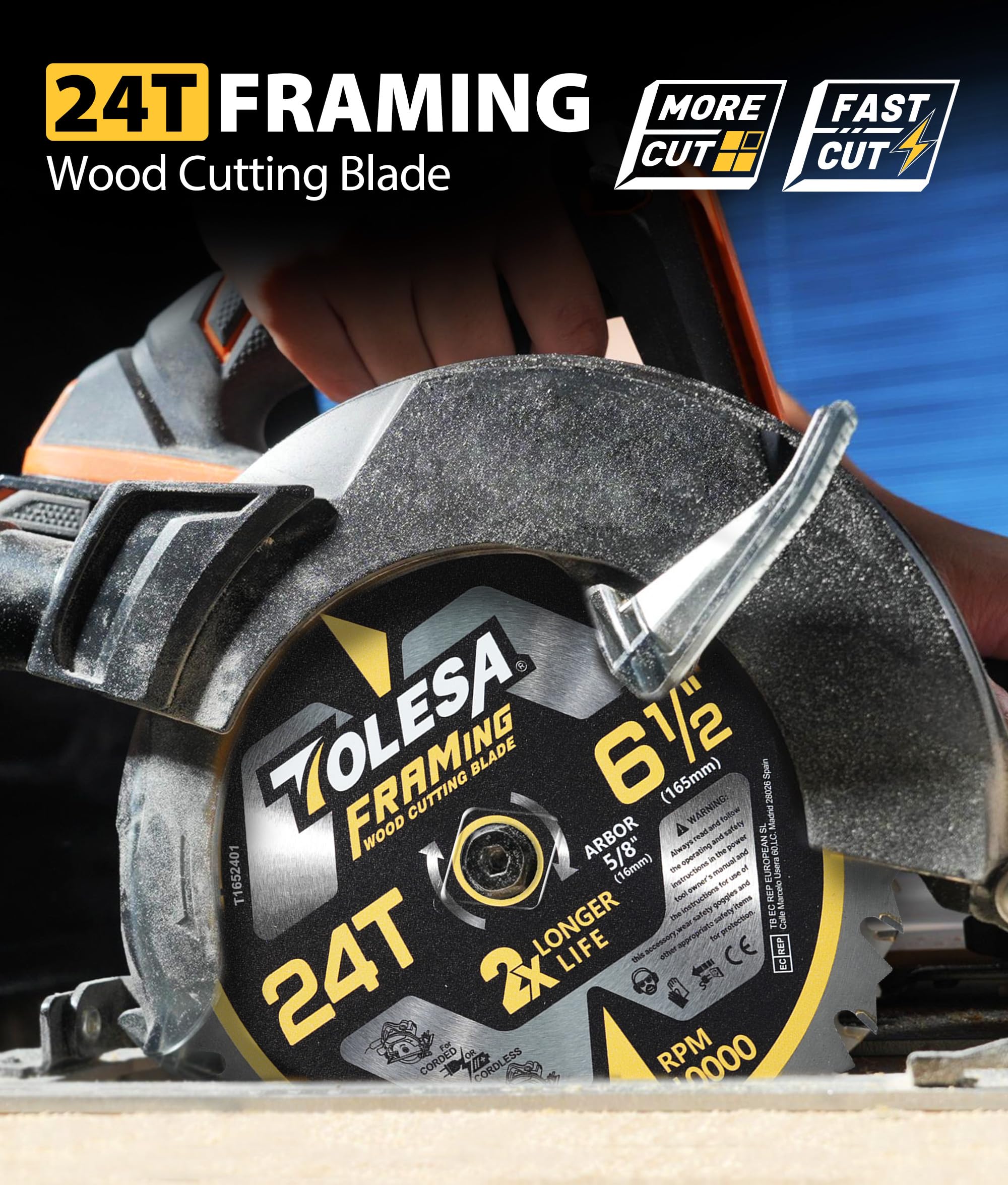TOLESA 6-1/2 Inch 24T Circular Saw Blade with 5/8