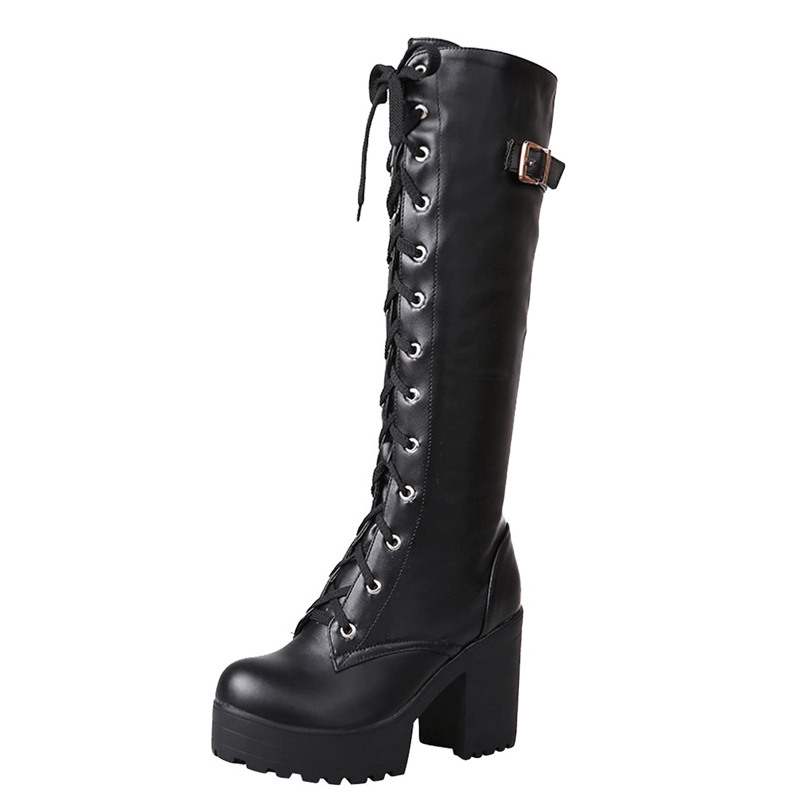 Waterproof Platform Boots for Women - Thick Heel Lace Up High Heel Boots Size 5.5 | Perfect for Winter, Rainy Days & Fashion Outfits