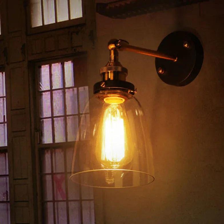 Vintage Pewter Wall Sconces with Glass Shades - Industrial Style Lighting Fixtures for Living Room, Bedroom, or Hallway Decor