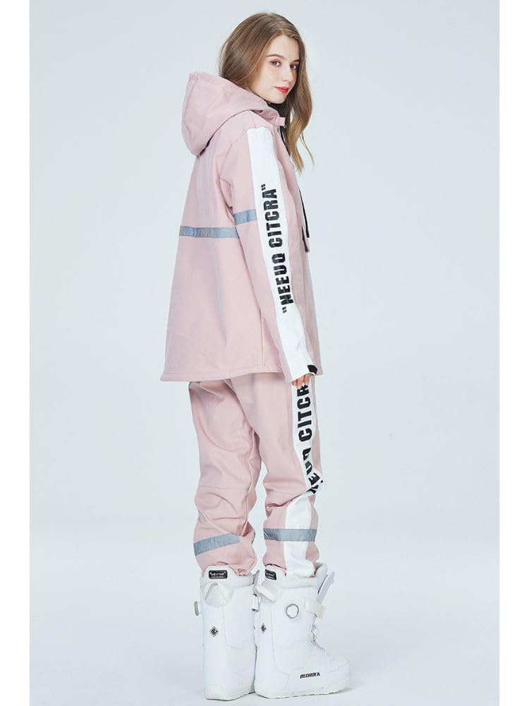 ARCTIC QUEEN Women's & Men's Pink Ski Suit Set - Waterproof Snowboard Jacket & Pants with Letter Print | Winter Sports, Snowboarding & Outdoor Activities