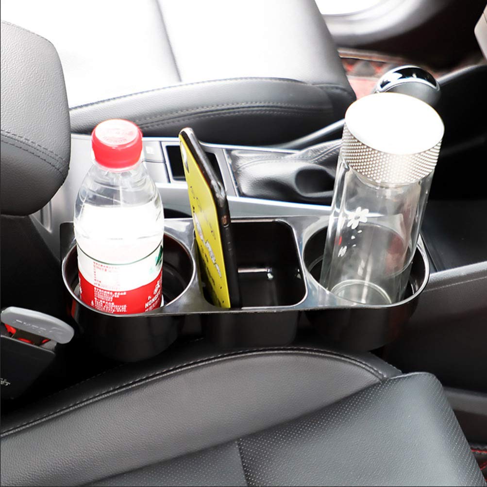Multi-Functional 3-in-1 Car Cup Holder Organizer - Front Seat Drink Bottle Stand with Phone Holder & Storage for Wallet, Keys, Coins (Black) | Perfect for Road Trips, Commuting & Daily Driving