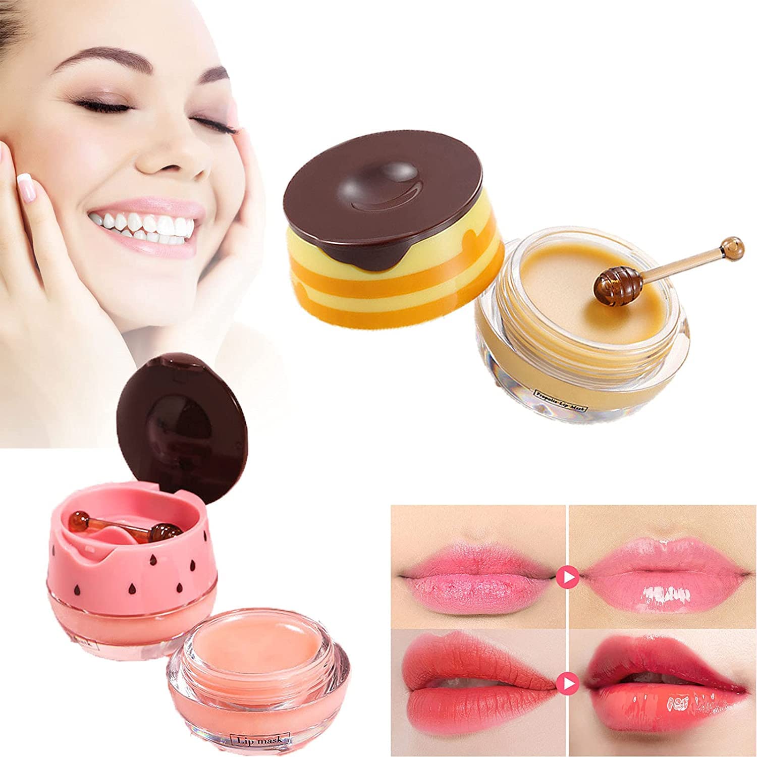 Honey Lip Sleeping Mask with Propolis - Hydrating & Nourishing Lip Balm for Dry, Chapped Lips - Anti-Wrinkle Lip Care Treatment - Restores & Plumps Lips (1Pcs, Honey+Strawberry) - Perfect for Overnight Lip Therapy & Daily Moisturizing