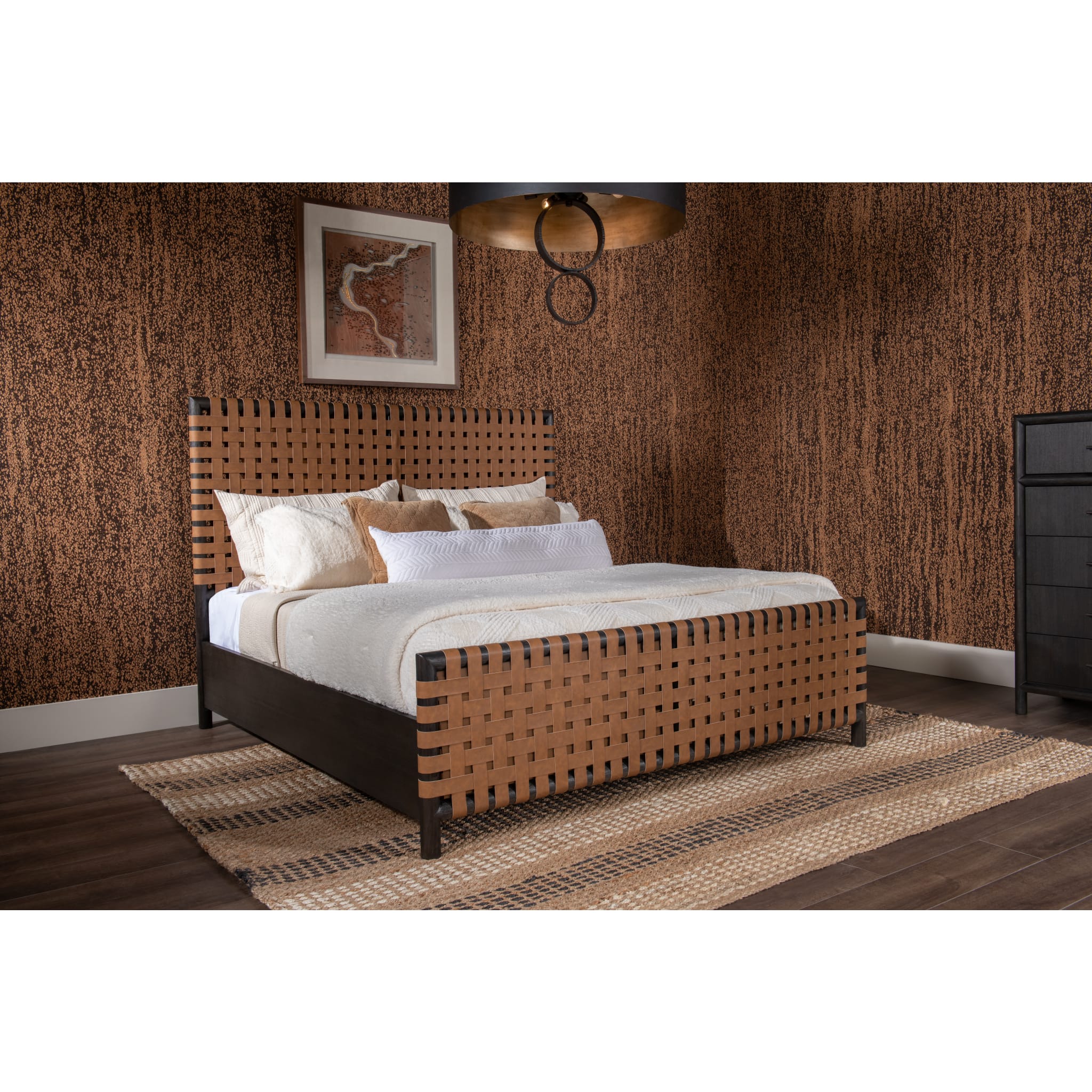Dorsey Woven Panel Bed - Modern Platform Bed Frame in Basalt Grey & Ginger - Queen Size Bedroom Furniture for Master Bedroom or Guest Room