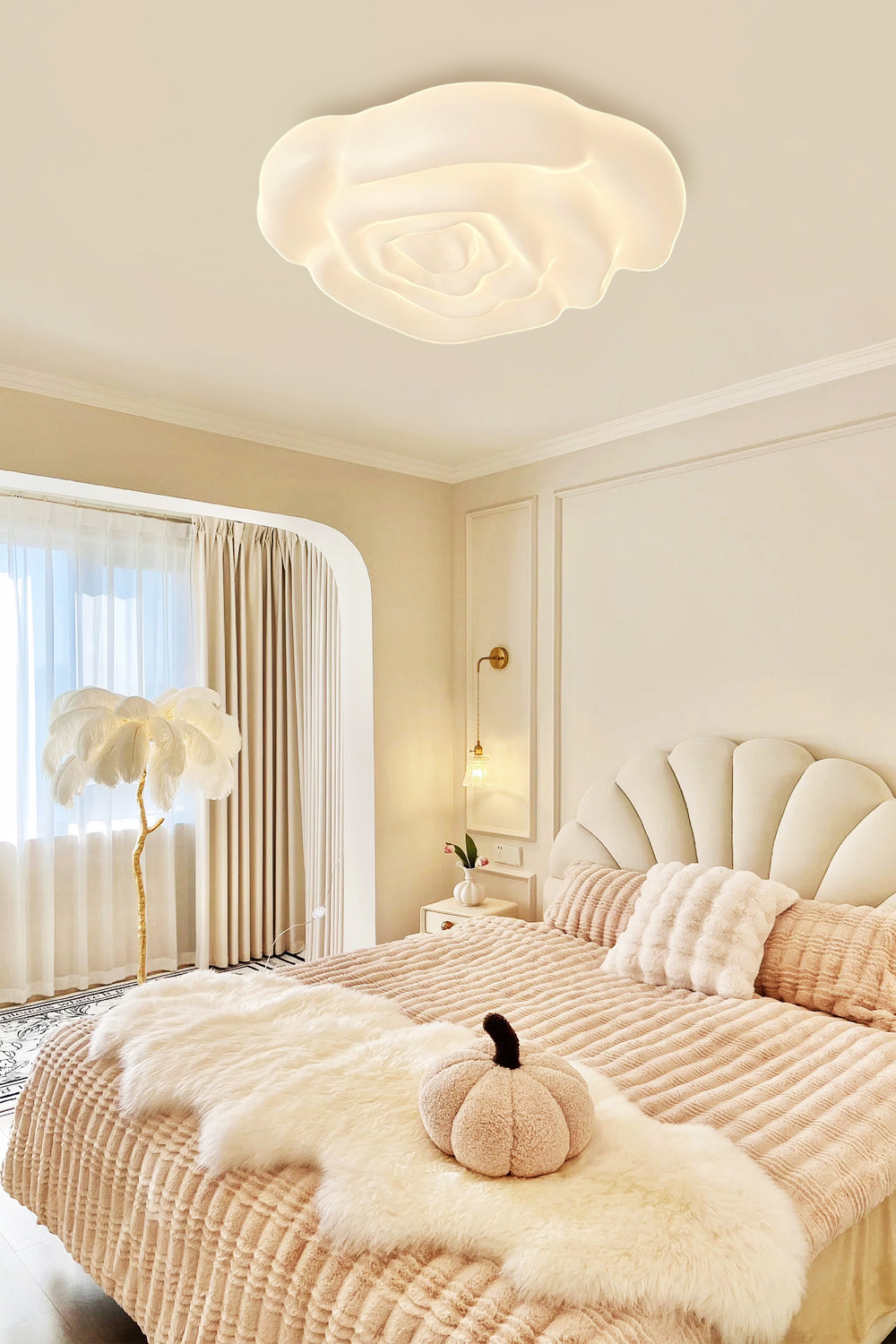 Elegant Cream Rose Acrylic Ceiling Light Fixture - Modern Floral Chandelier for Bedroom, Living Room & Dining Room Decor