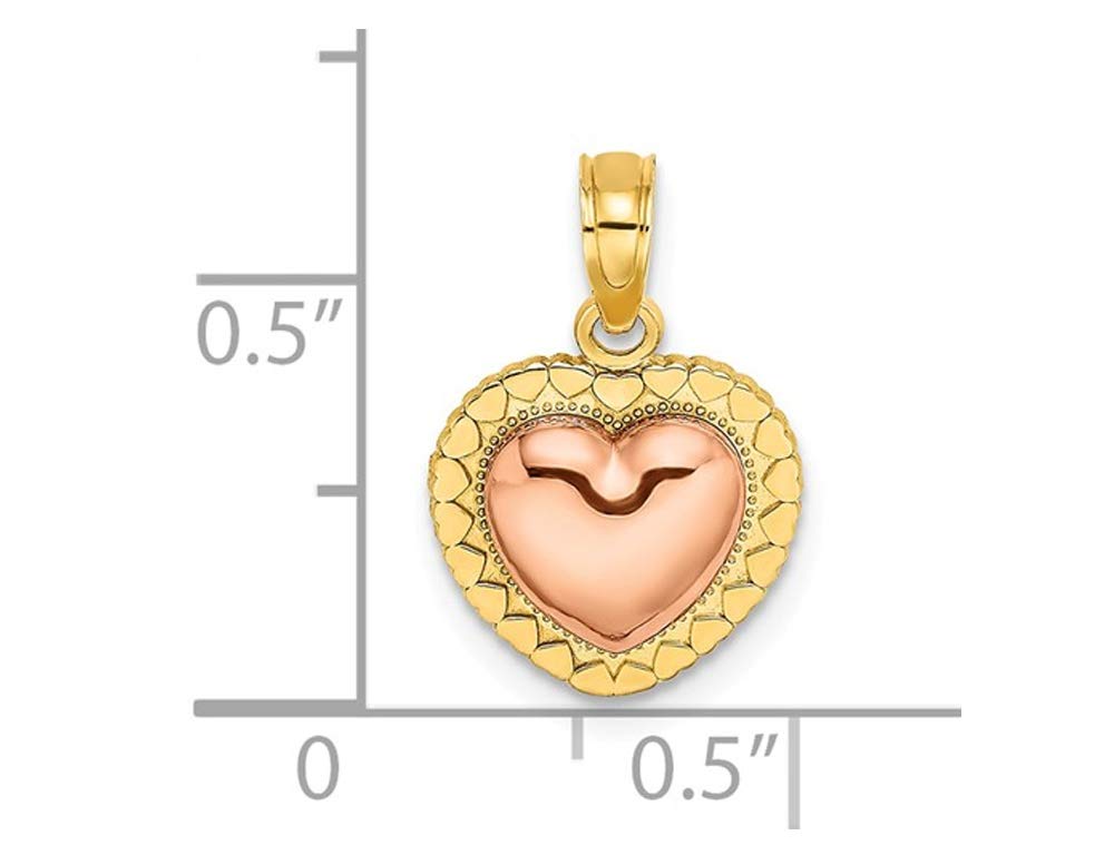 14K Yellow & Rose Gold Heart Charm Pendant Necklace with 18