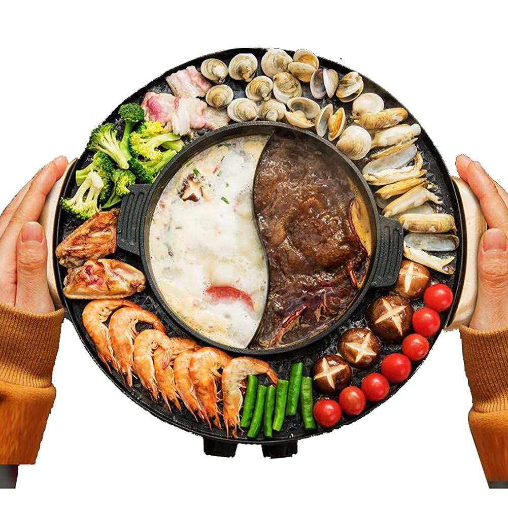 2 in 1 Portable Electric Hot Pot & Grill - 2200W Multifunctional BBQ & Shabu Shabu Cooker for 2-12 People - Perfect for Family Dinners, Entertaining Guests & Outdoor Camping - Golden