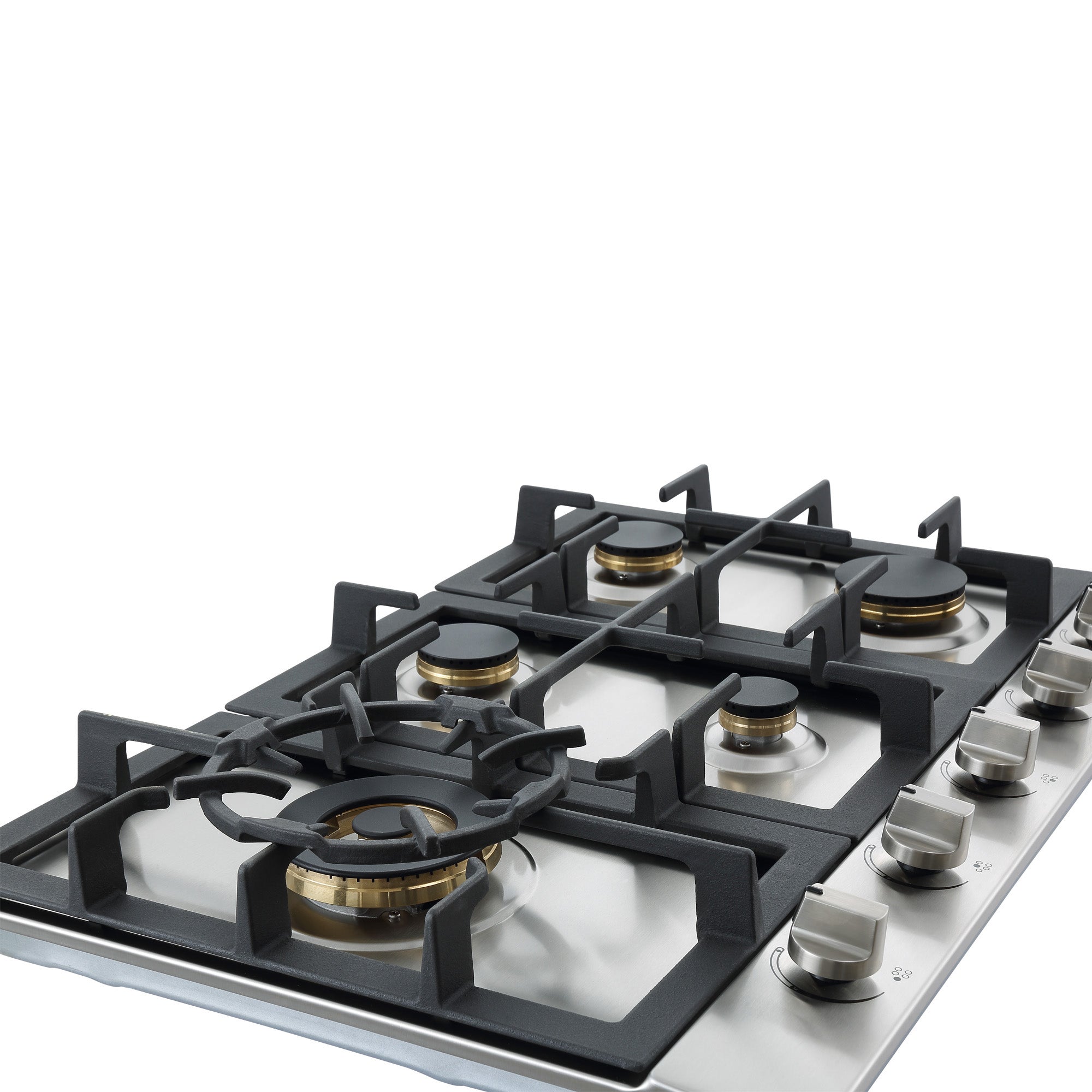 Ancona 30 Inch Stainless Steel Recessed Gas Cooktop - 5 Brass Burners with Cast Iron Pan & Wok Supports - Perfect for Home Kitchens & Professional Cooking