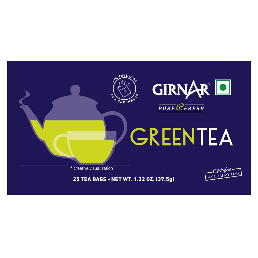 Girnar Green Tea Bags - 25 Count | Premium Organic Green Tea for Weight Loss & Detox | Perfect for Morning Energy & Relaxation