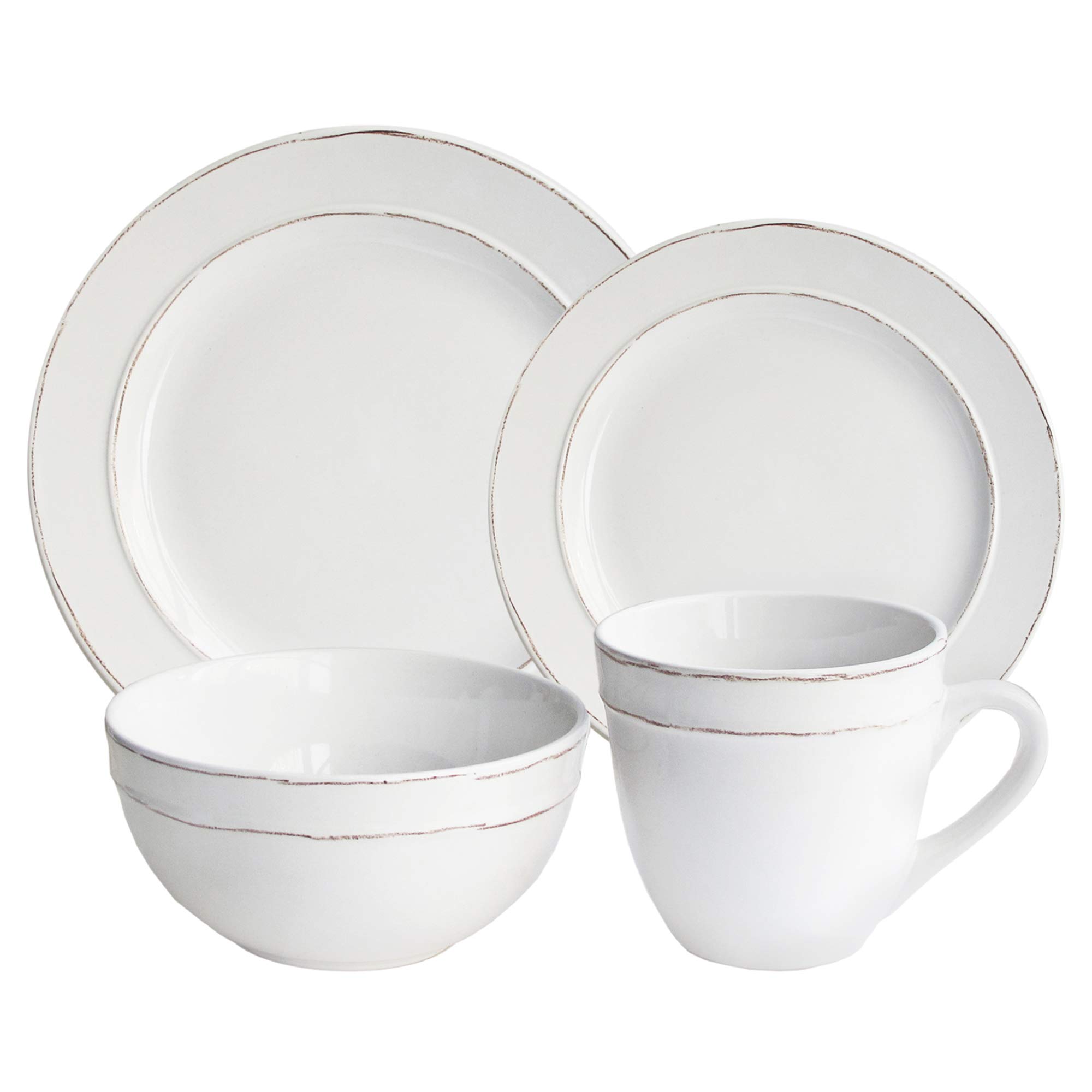 American Atelier Olivia Round 16-Piece Dinnerware Set - White Porcelain Dinner Plates, Salad Plates & Bowls (10.4x10.4