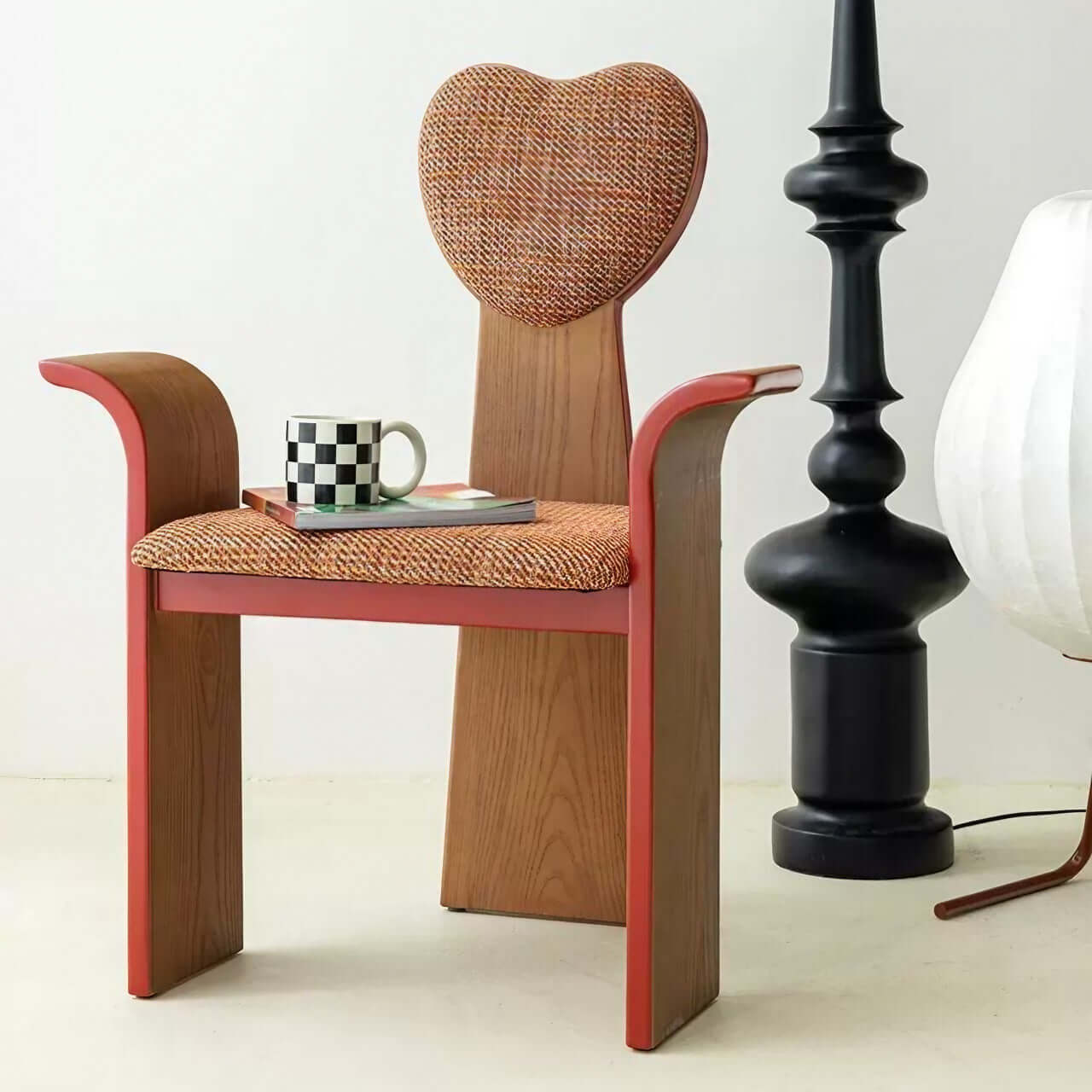 Light Brown Fabric Heart-Shaped Dining Chair - Creative Design Single Seat for Home, Cafe, or Wedding Decor