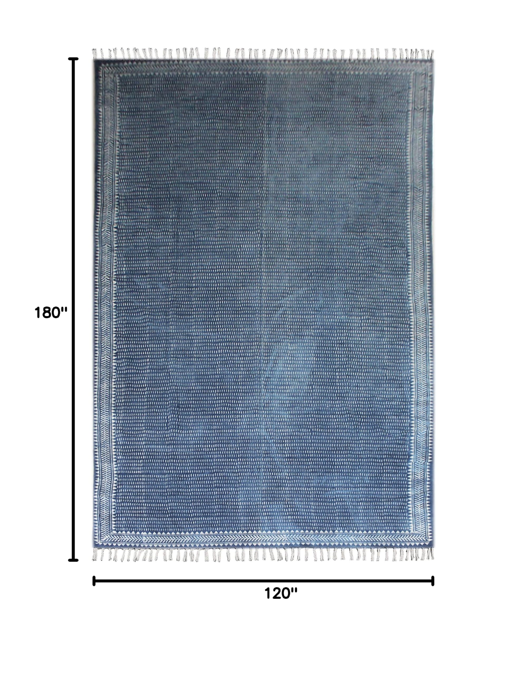 Blue Boho Rug - Washable Cotton Dabu Print Bohemian Tribal Farmhouse Runner - 4x15 Feet (120x450 cm) for Kitchen, Bathroom, Bedroom & Hallway - Perfect for Bohemian Decor & High Traffic Areas