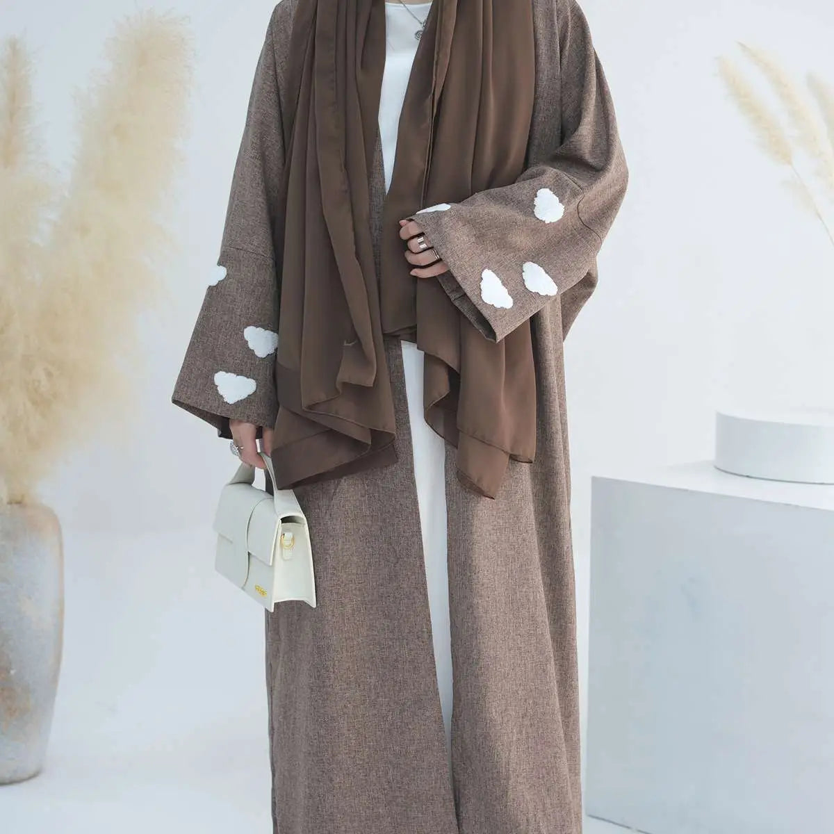 Elegant Cloud Embroidery Cardigan Open Abaya Dress for Women - Boho Chic Loose Cover Up for Mosque, Prayer, Home & Special Occasions